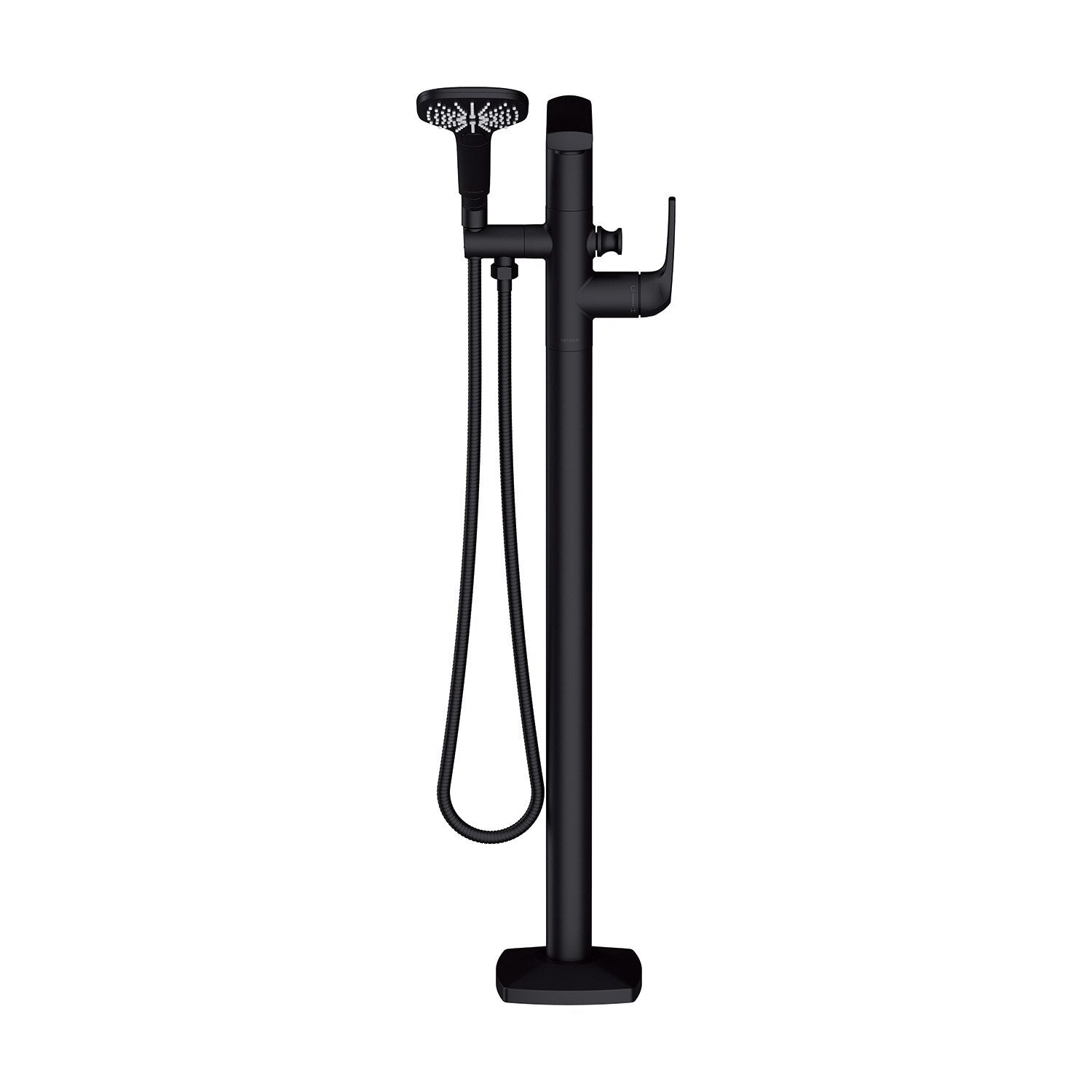 Transitional Floor Mount Tub Filler Trim Kit with Soft Square Handshower 1.75gpm
