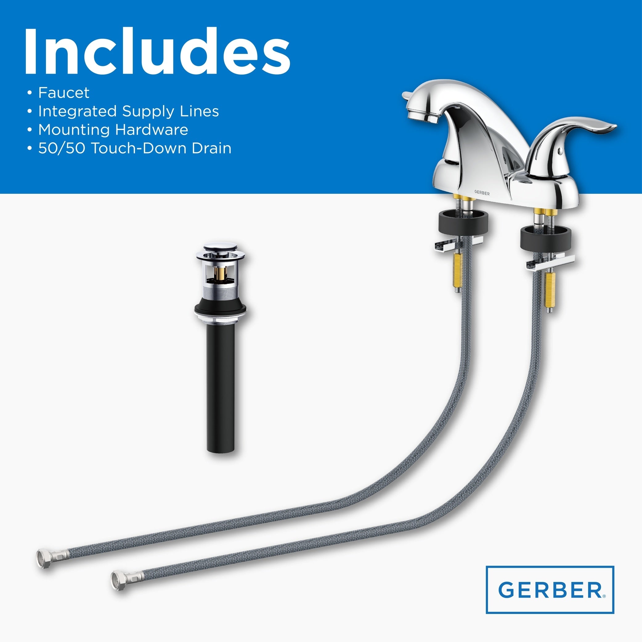 Viper™ Two Handle Centerset Bathroom Faucet with 50/50 Touch-Down Drain