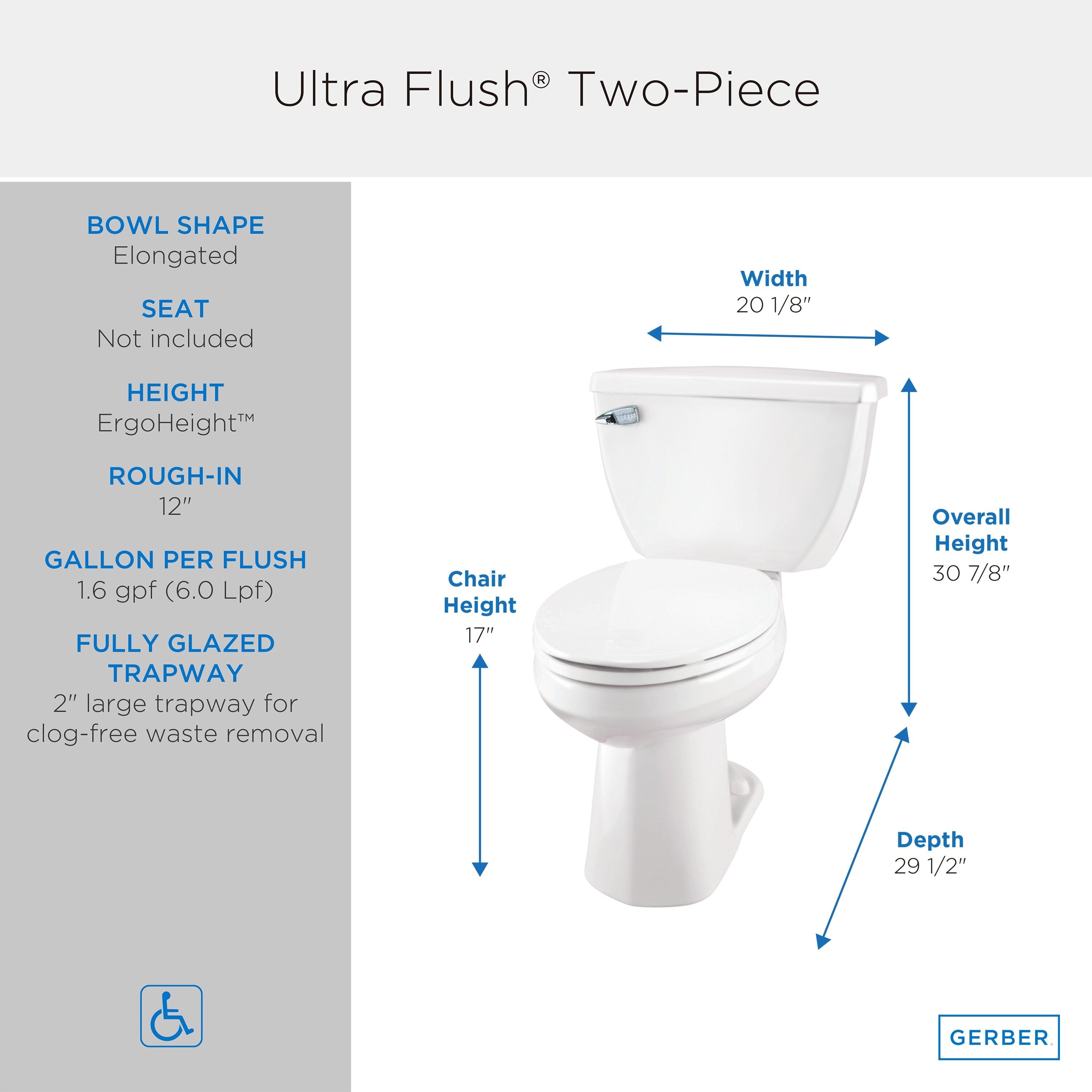Ultra Flush® 1.6 gpf 12" Rough-In  Two-Piece Elongated ErgoHeight™ Toilet