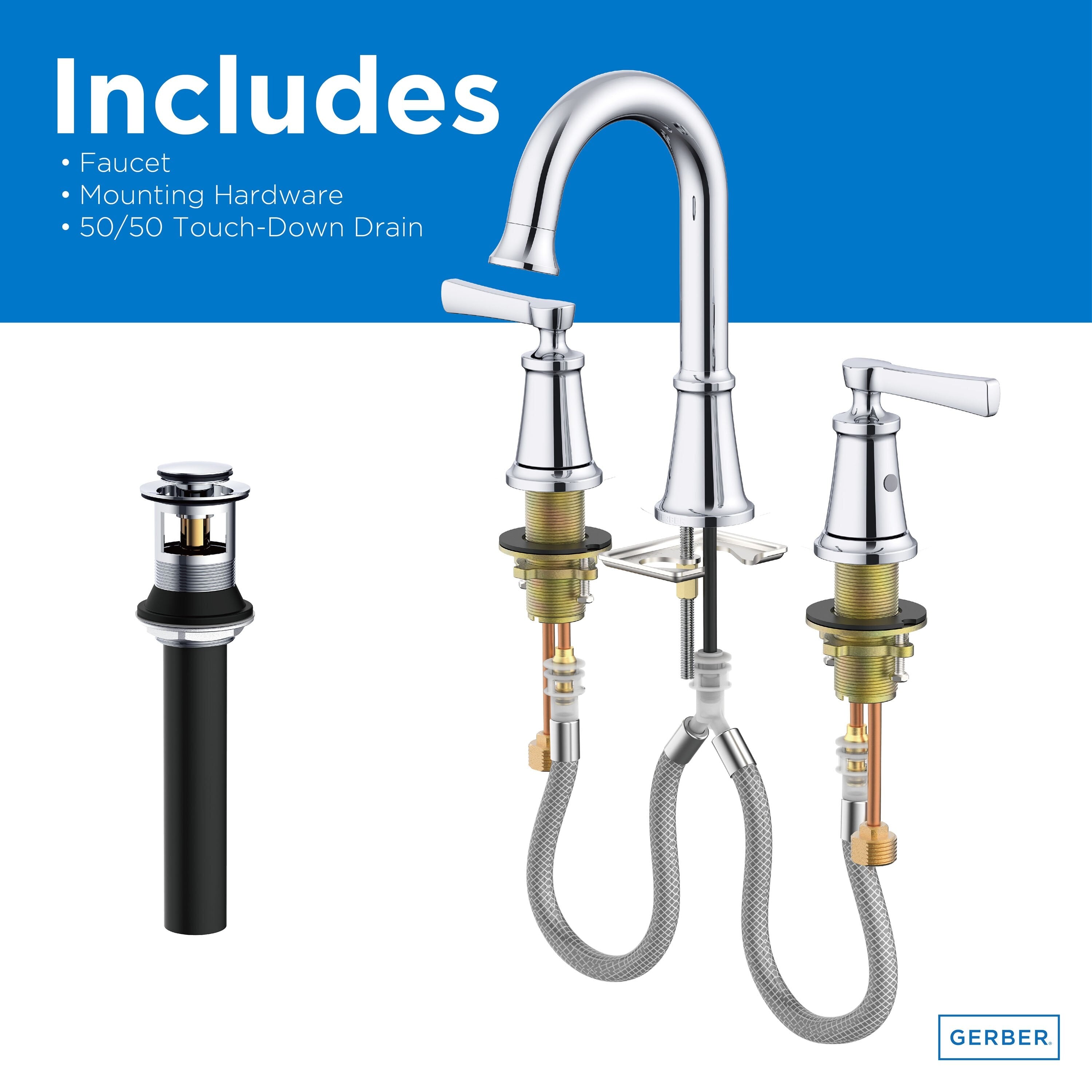 Northerly™ Two Handle Widespread Bathroom Faucet with 50/50 Touch-Down Drain