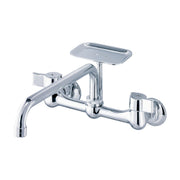 Gerber Classics™ Two Handle Wall Mount Kitchen Faucet with Metal Handles, 8" Swing Spout, and Soap Dish