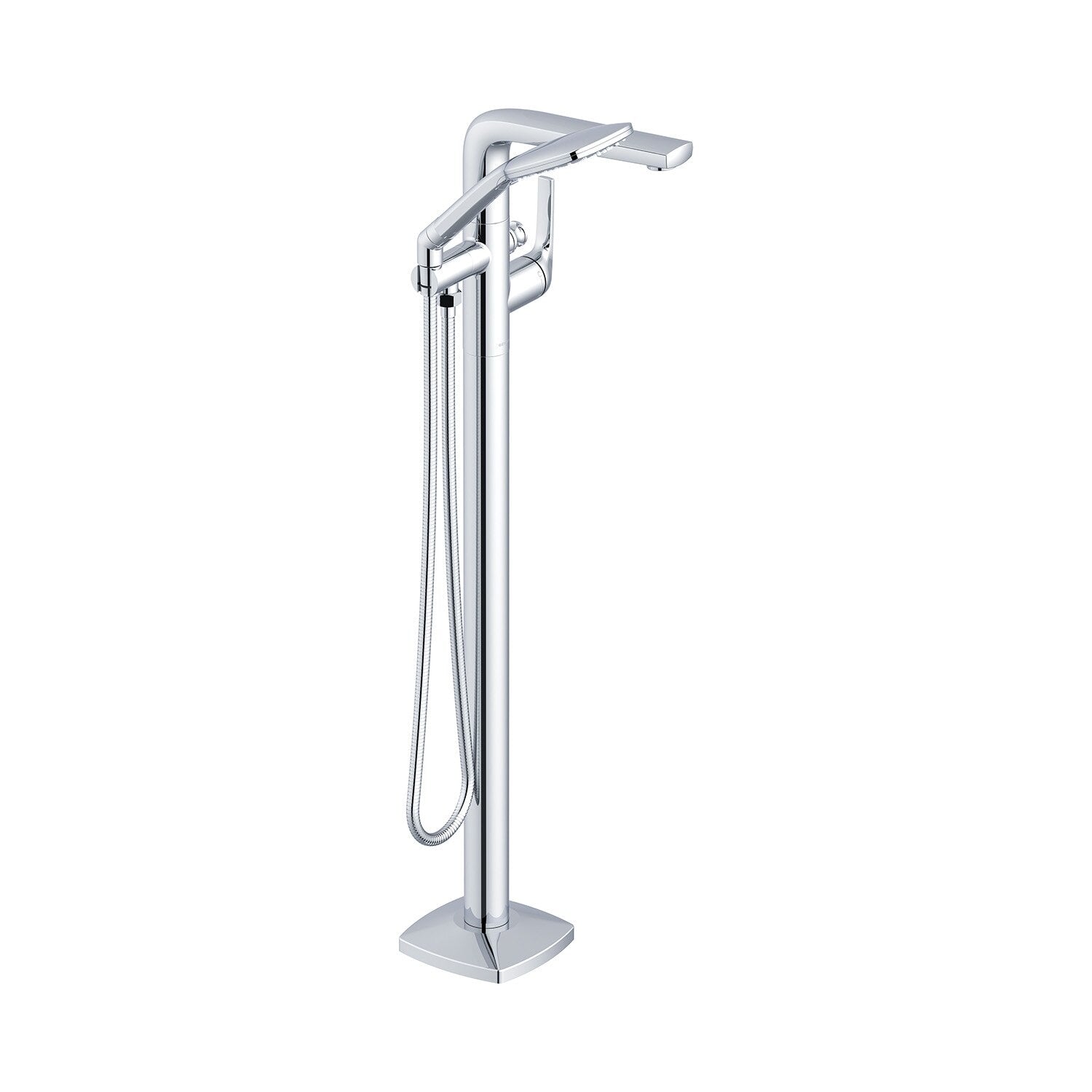Transitional Floor Mount Tub Filler Trim Kit with Soft Square Handshower 1.75gpm