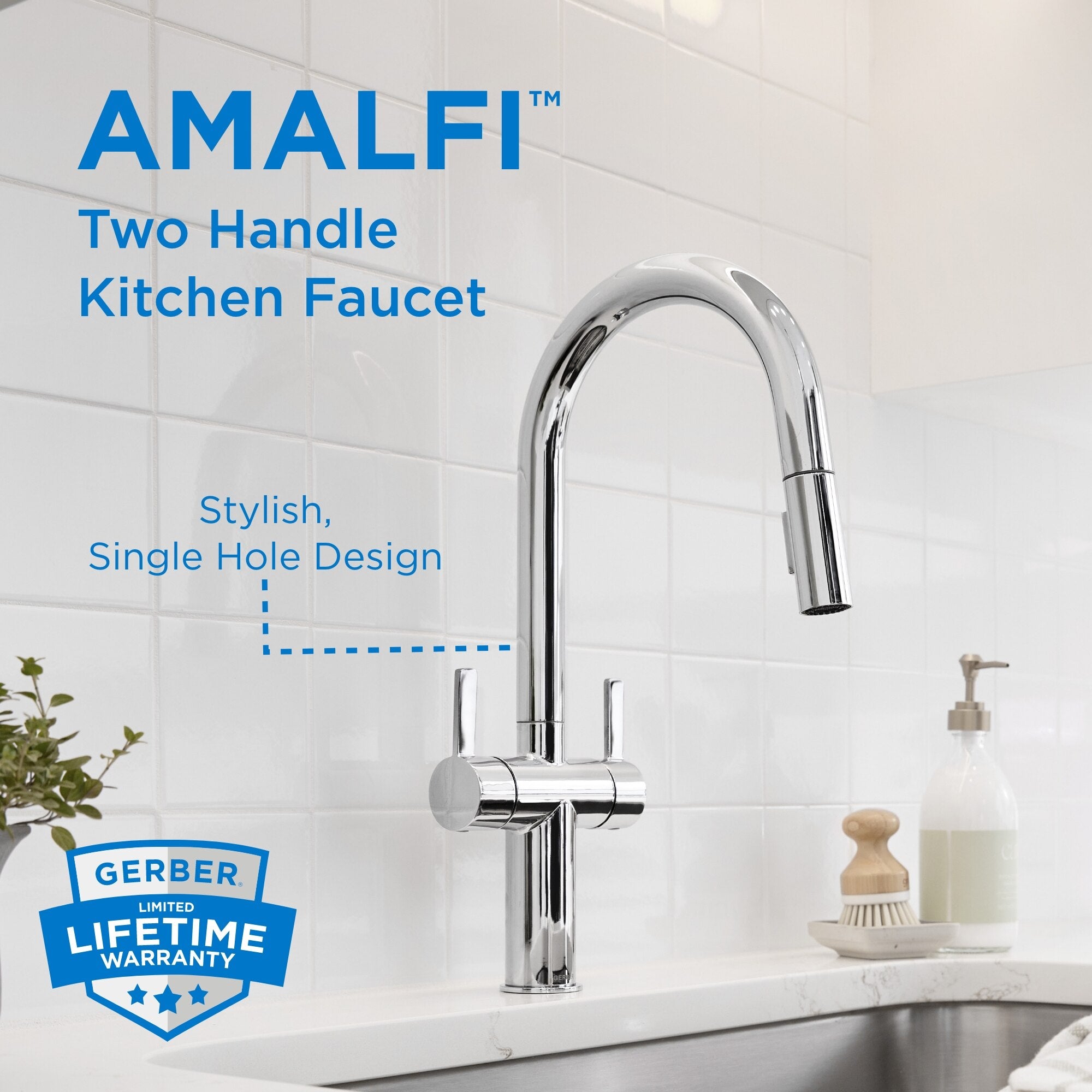 Gerber Amalfi Two Handle Pull-Down Kitchen Faucet 1.75 GPM (Choose Finish)