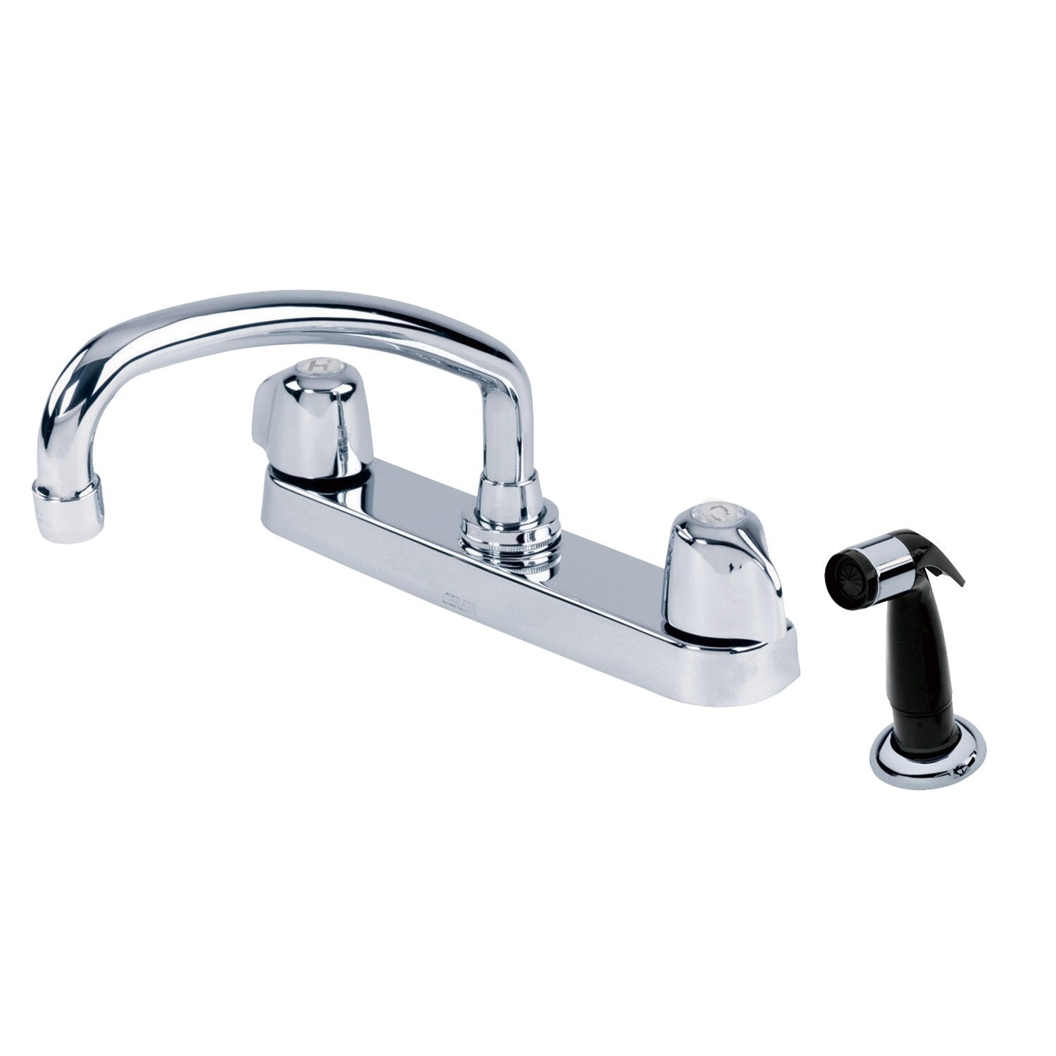 Gerber Classics™ Two Handle Cover Plate Mounted Kitchen Faucet with Metal Handles, Sidespray, and Tubular Swing Spout