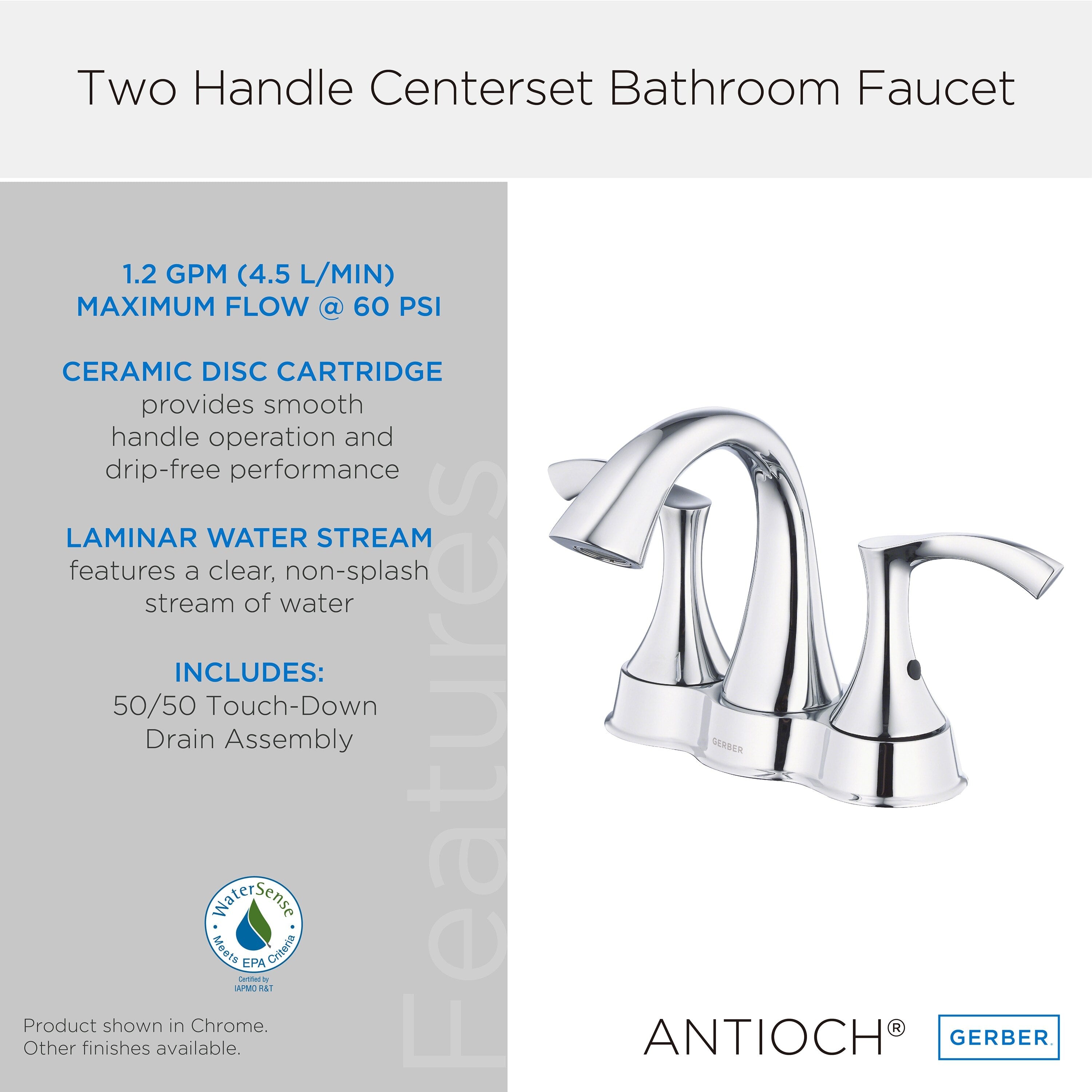Antioch® Two Handle Centerset Bathroom Faucet with 50/50 Touch-Down Drain