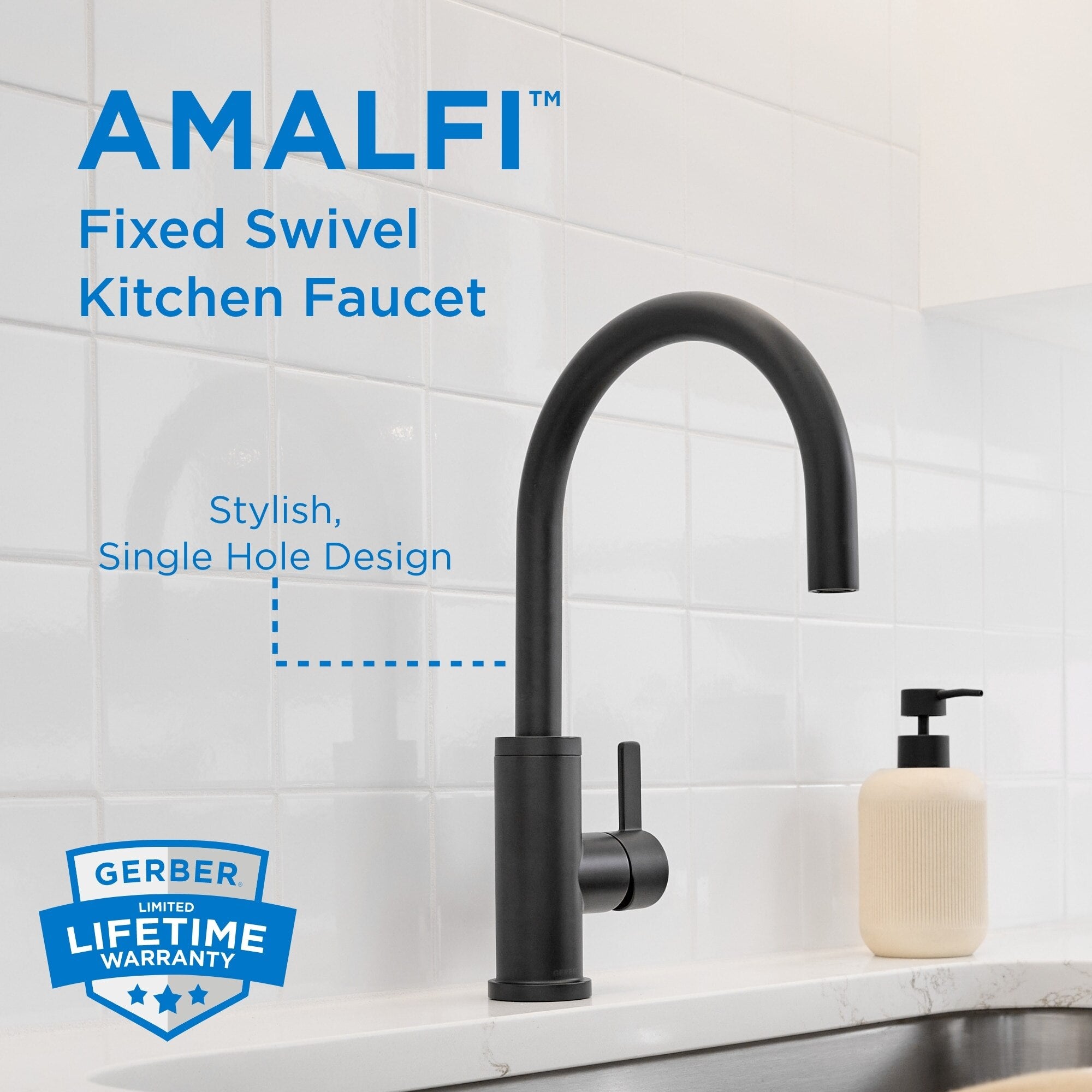 Amalfi™ Single Handle Fixed Swivel Kitchen Faucet