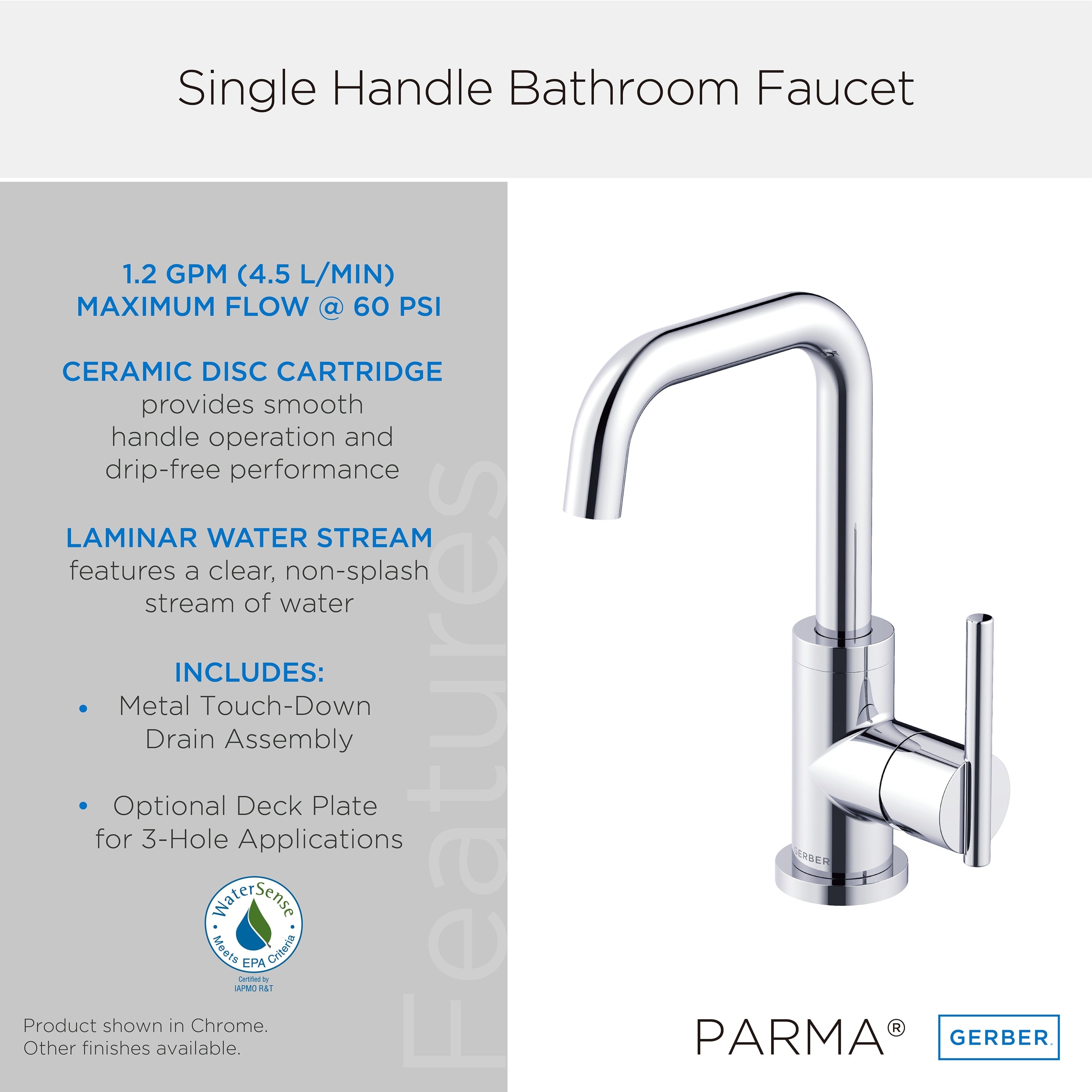 Parma® Single Handle Bathroom Faucet with Metal Touch-Down Drain