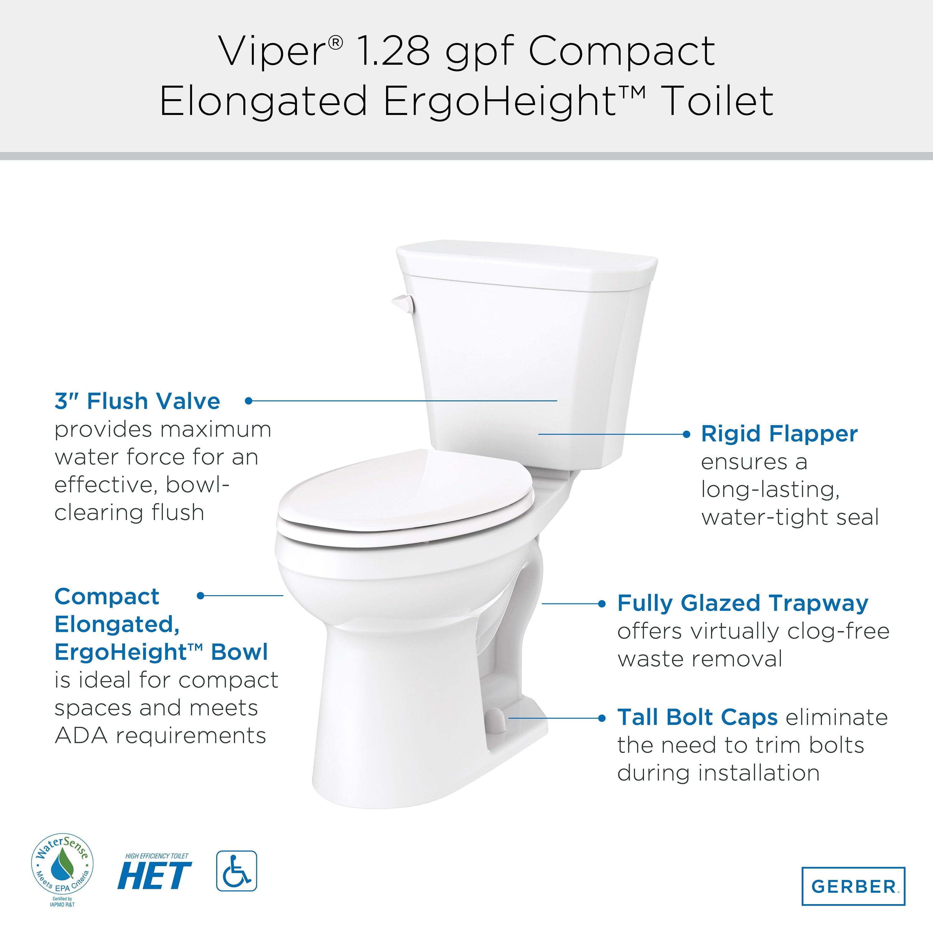 Viper® 1.28 gpf 12” Rough-In Two-Piece Compact Elongated ErgoHeight™ Toilet