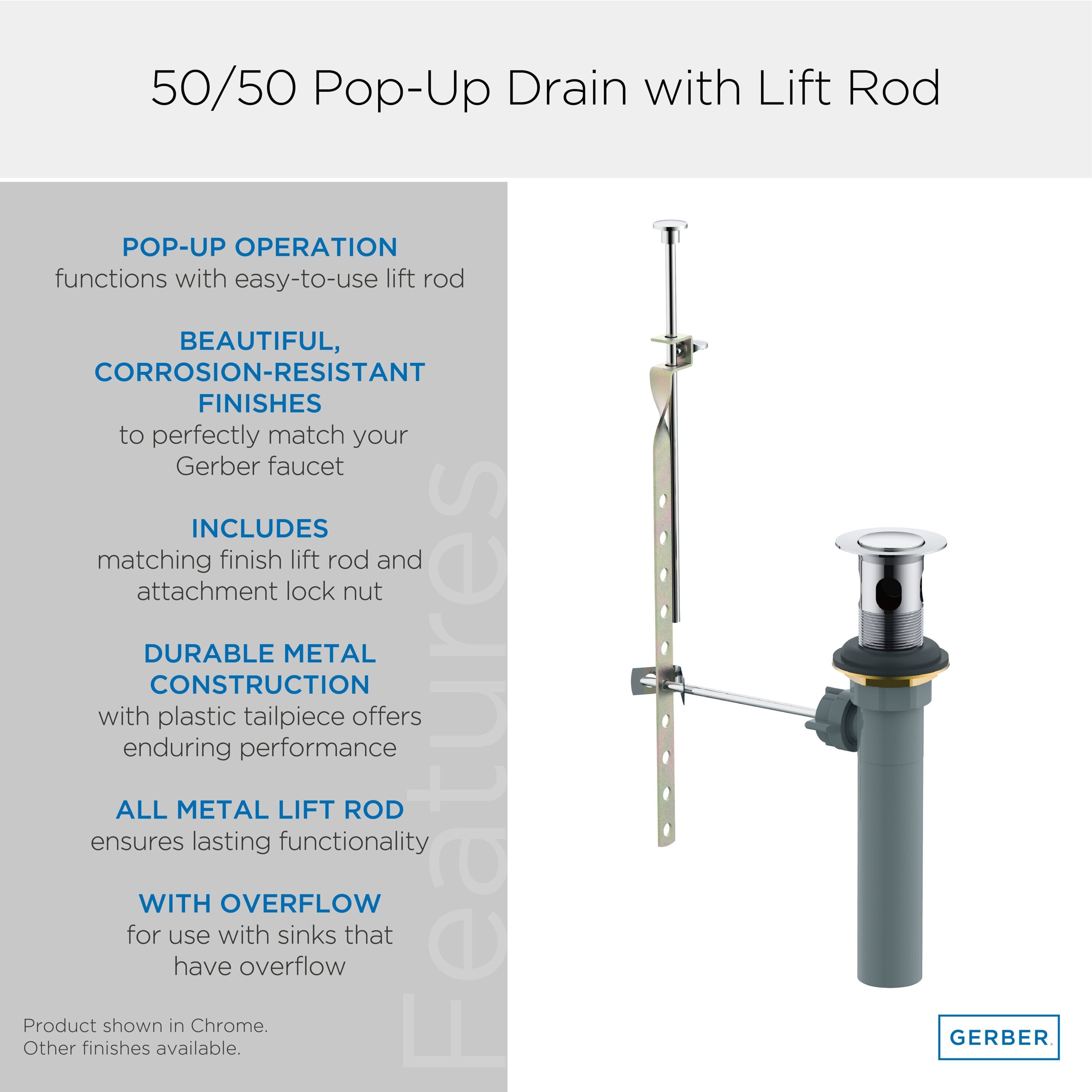 Gerber 1 1/4" 50/50 Pop-Up Drain Assembly with Lift Rod
