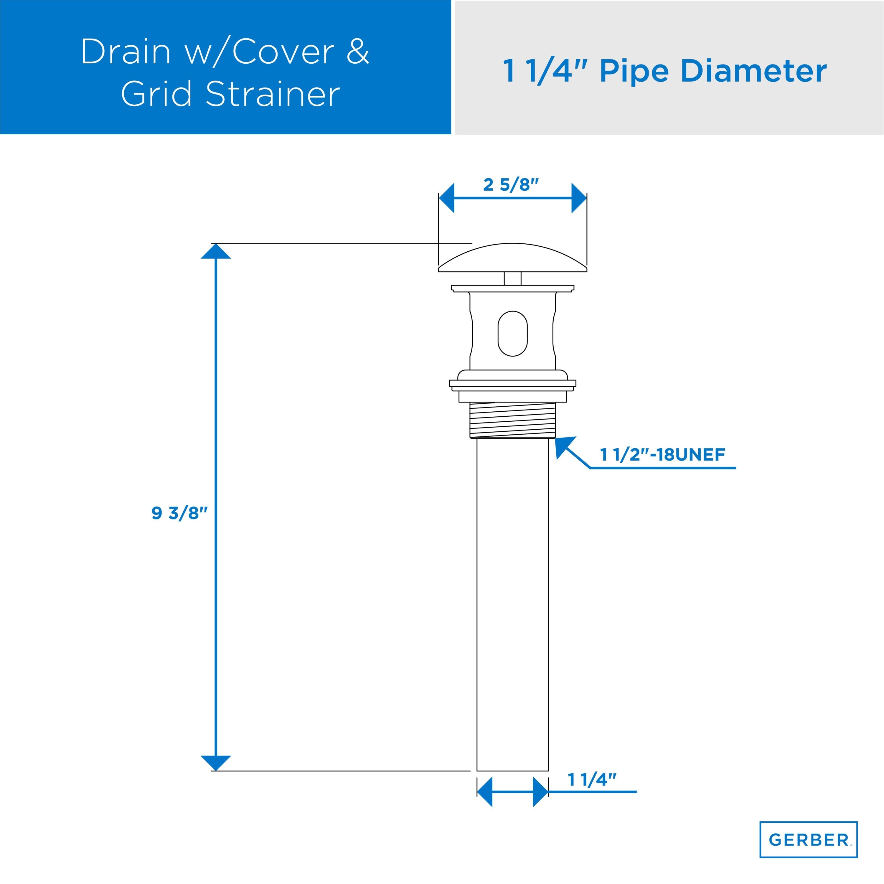 1 1/4" Drain with Overflow with Cover & Grid Strainer