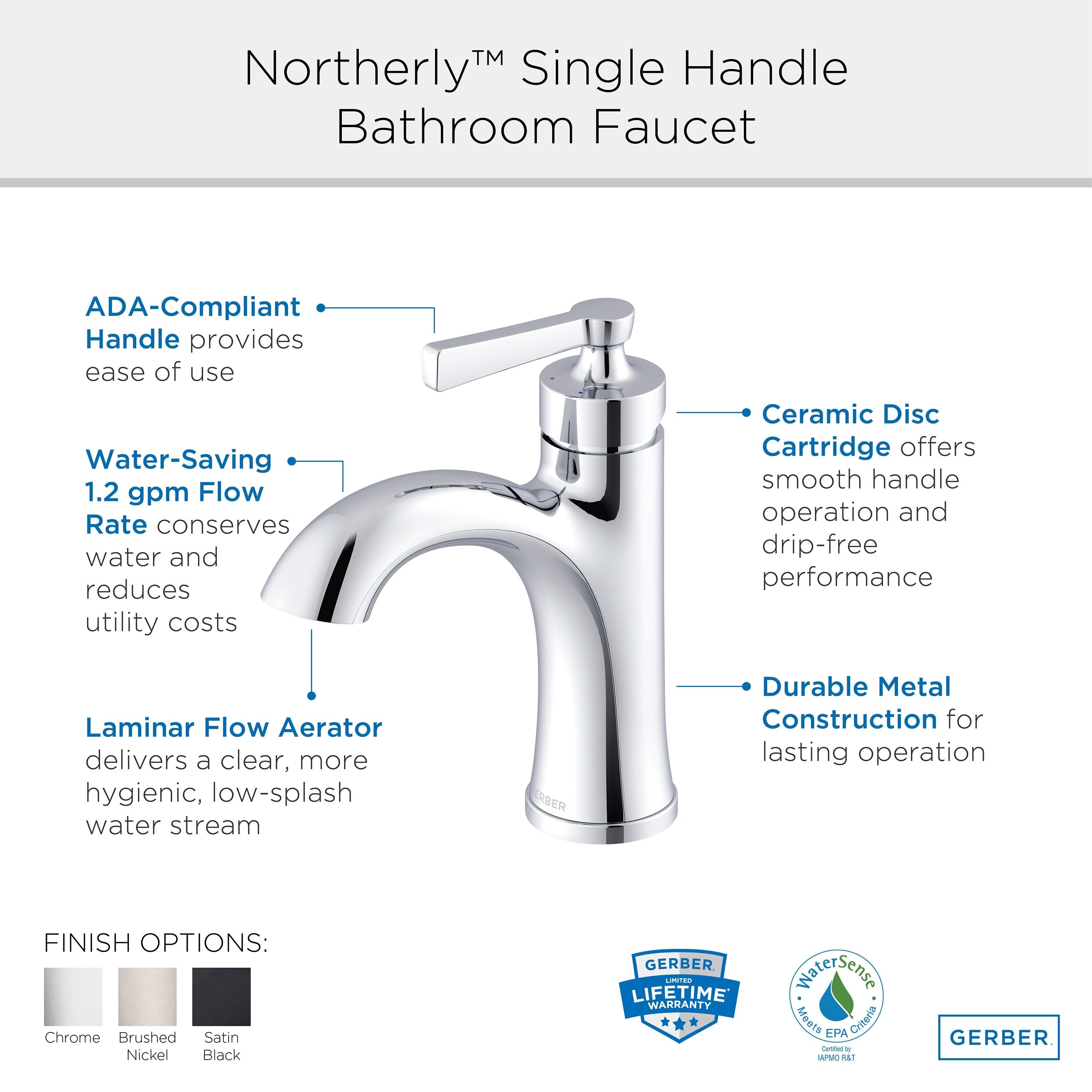 Northerly™ Single Handle Bathroom Faucet with 50/50 Touch-Down Drain