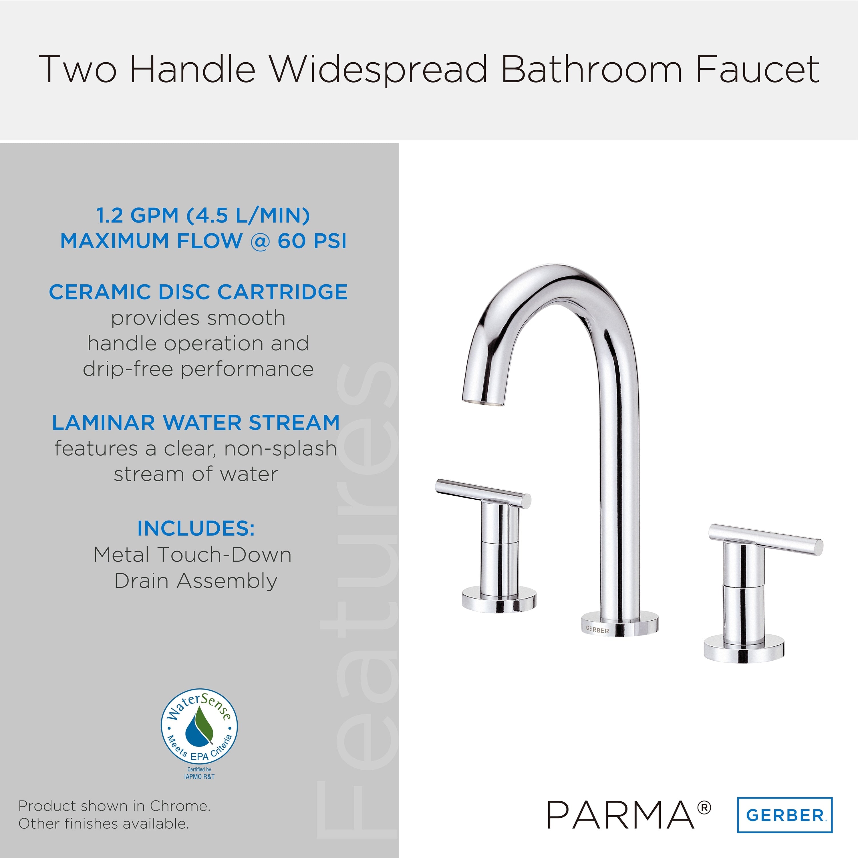 Parma® Two Handle Widespread Bathroom Faucet with Metal Touch-Down Drain