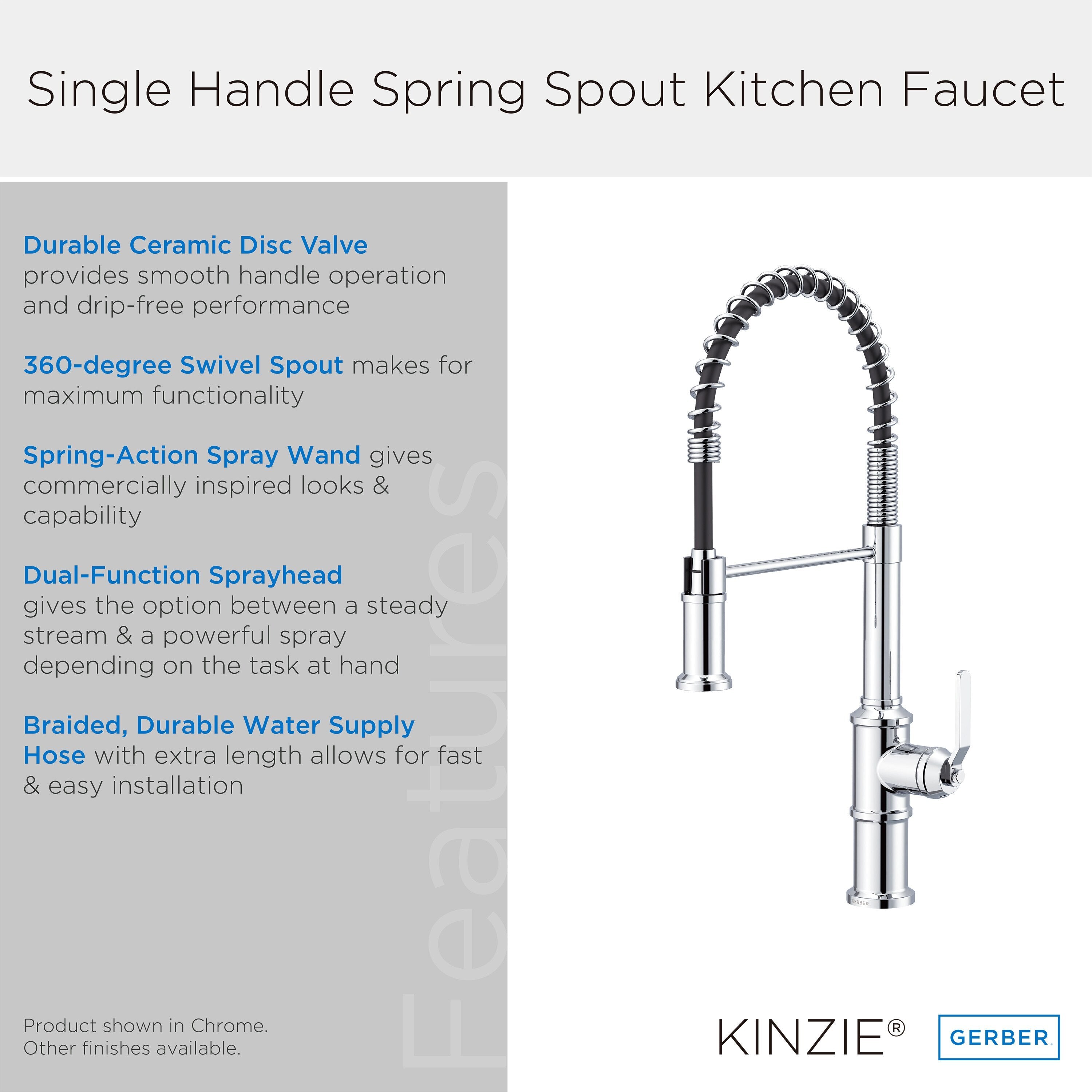 Kinzie® Pre-Rinse Single Handle Spring Kitchen Faucet