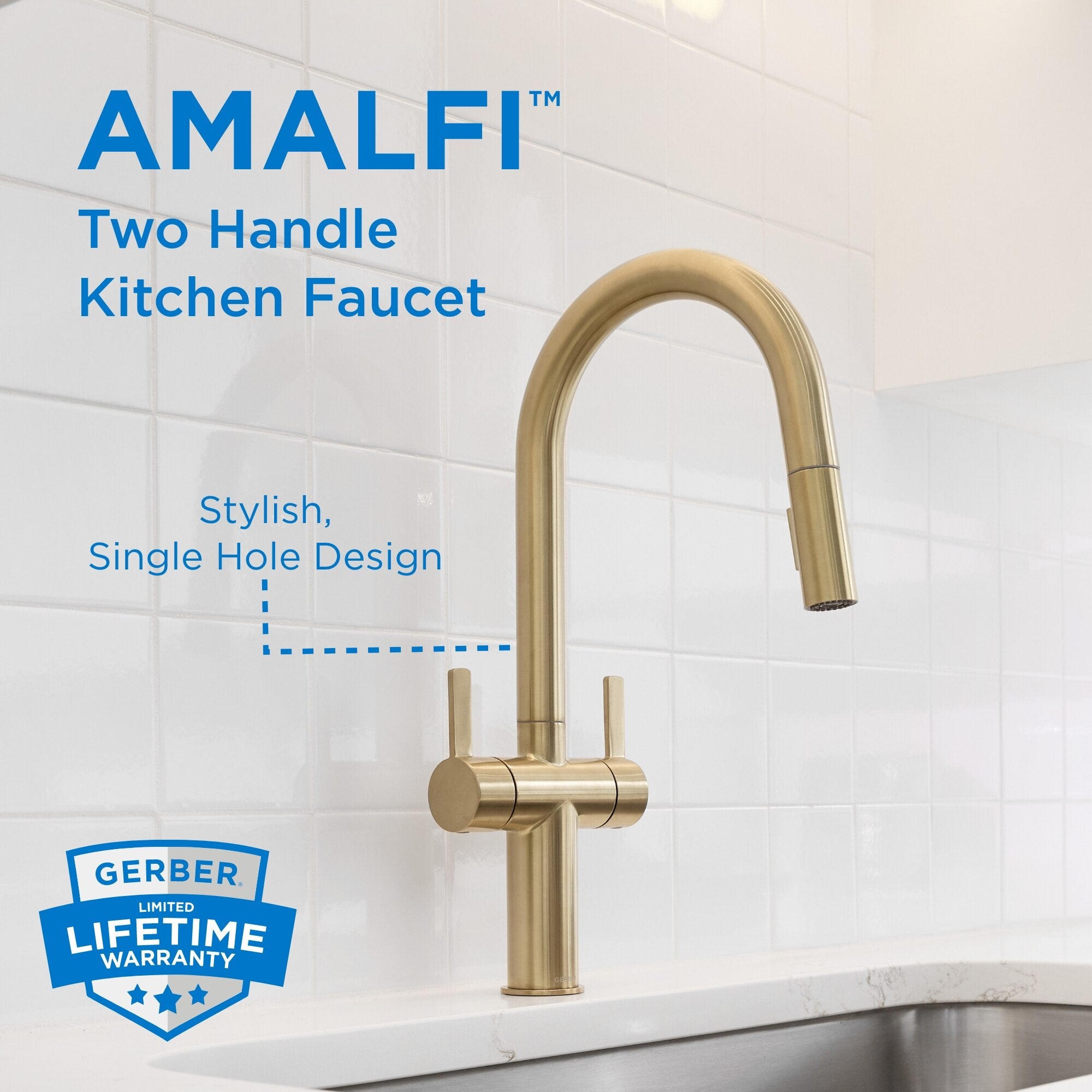 Gerber Amalfi Two Handle Pull-Down Kitchen Faucet 1.75 GPM (Choose Finish)