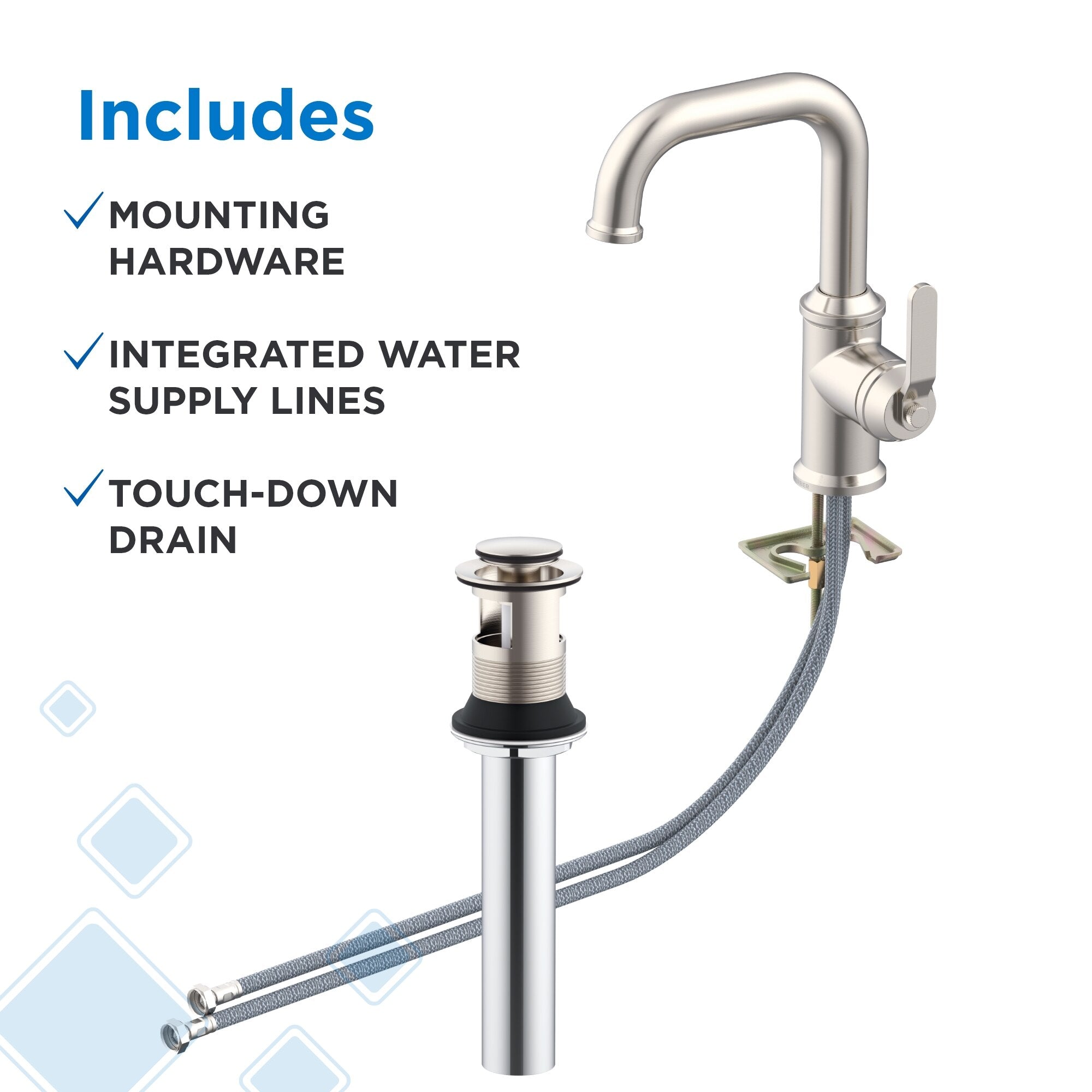 Kinzie® Single Handle Bathroom Faucet with Metal Touch-Down Drain