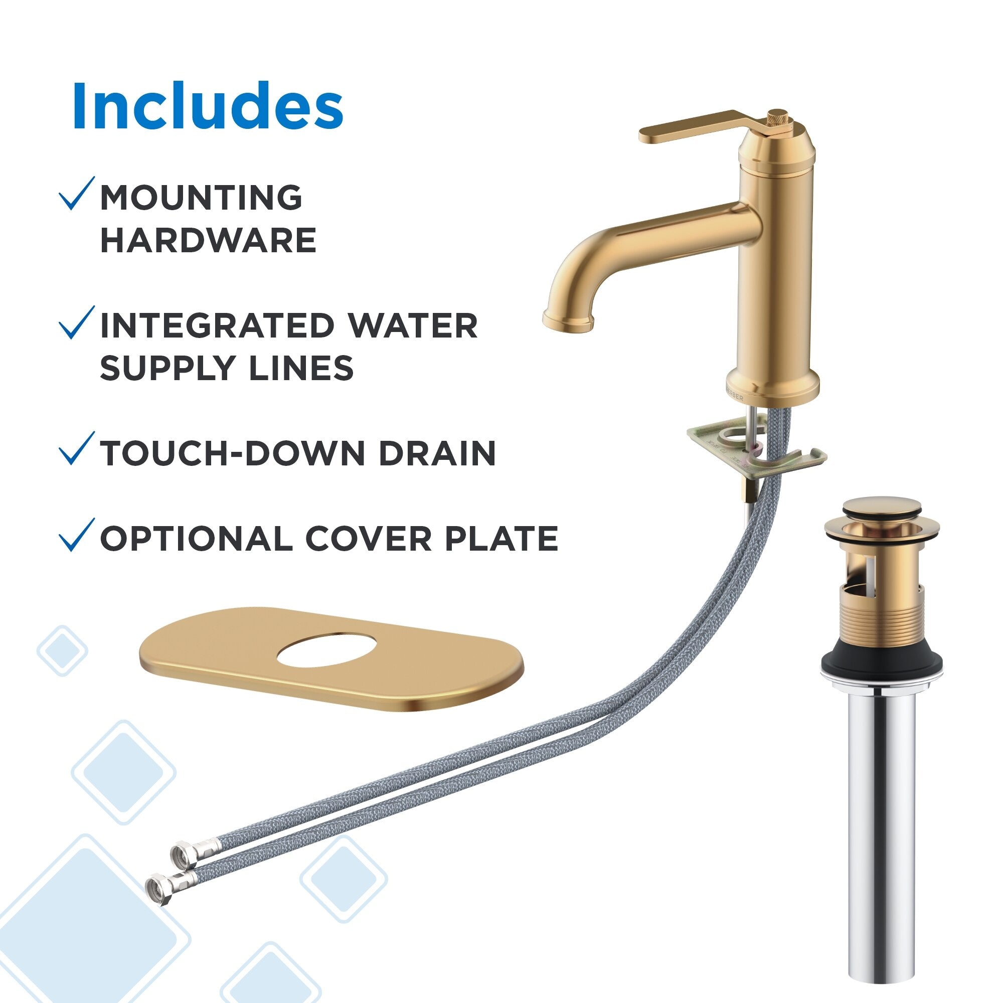 Kinzie® Single Handle Bathroom Faucet with Metal Touch-Down Drain