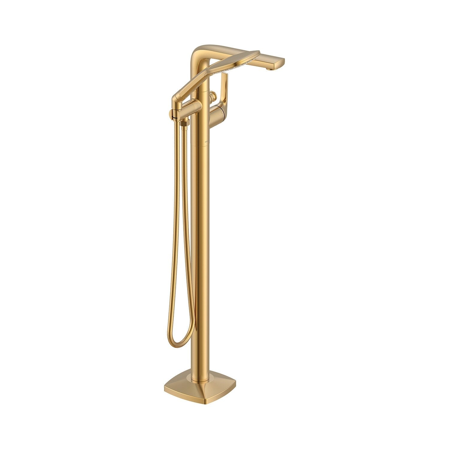 Transitional Floor Mount Tub Filler Trim Kit with Soft Square Handshower 1.75gpm