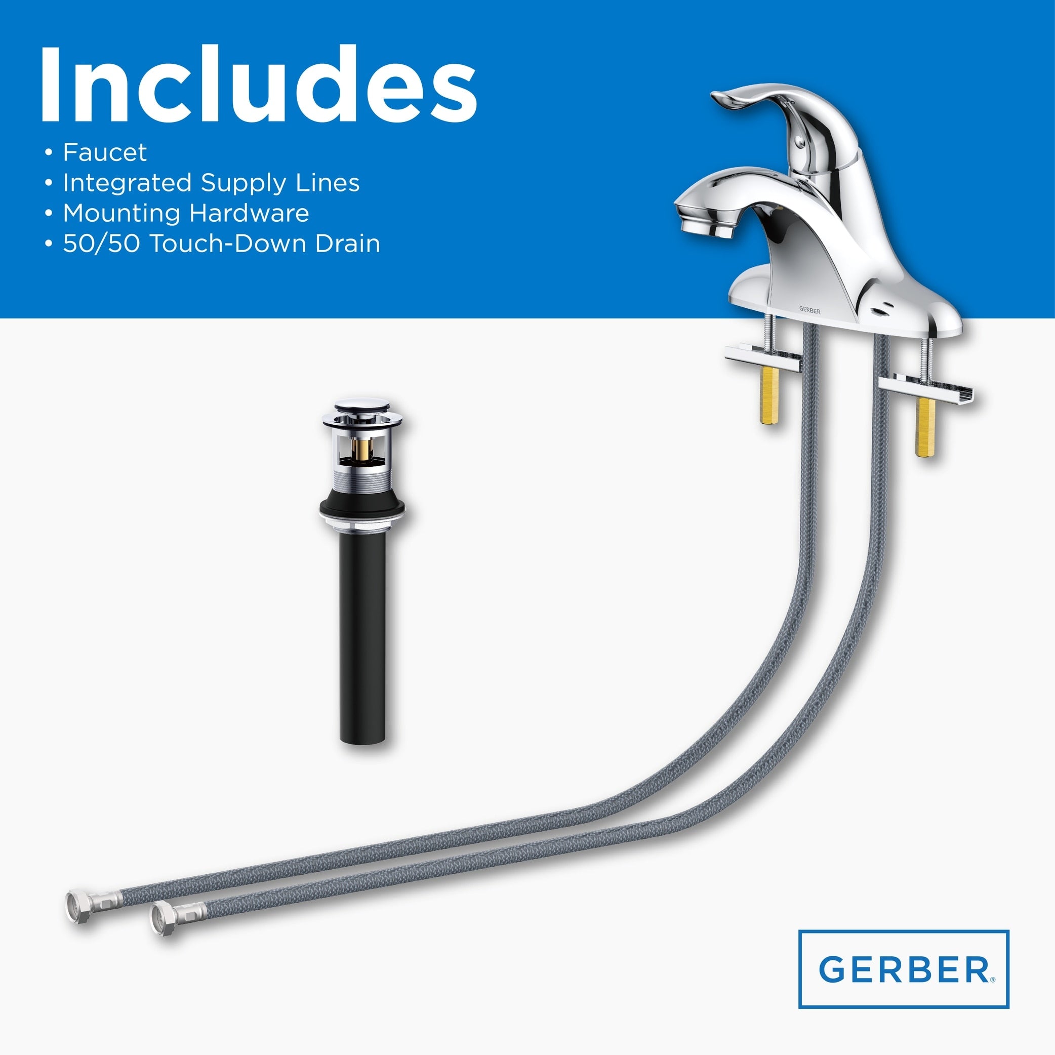 Viper™ Single Handle Centerset Bathroom Faucet with 50/50 Touch-Down Drain