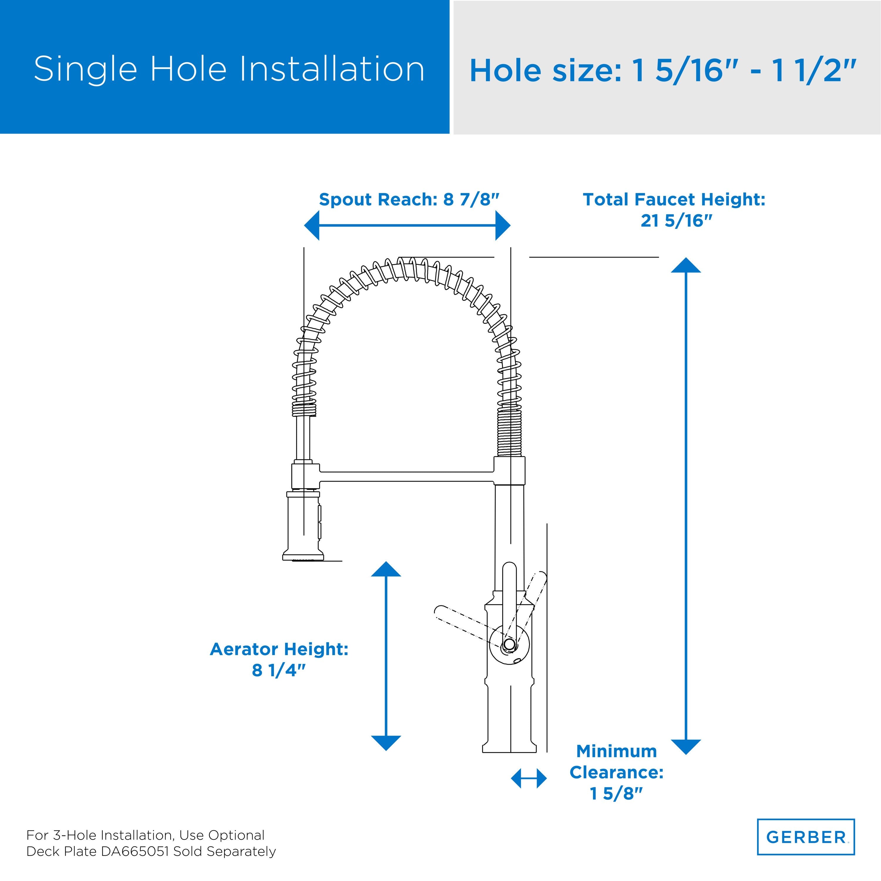 Kinzie® Pre-Rinse Single Handle Spring Kitchen Faucet