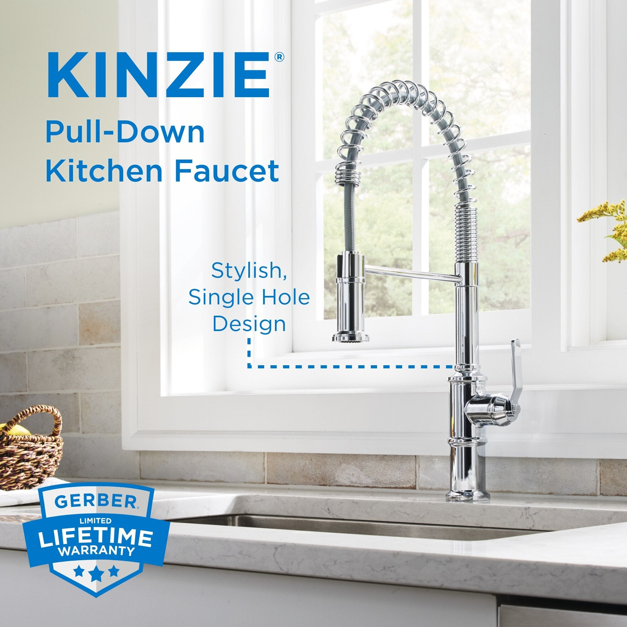 Kinzie® Pre-Rinse Single Handle Pull-Down Kitchen Faucet