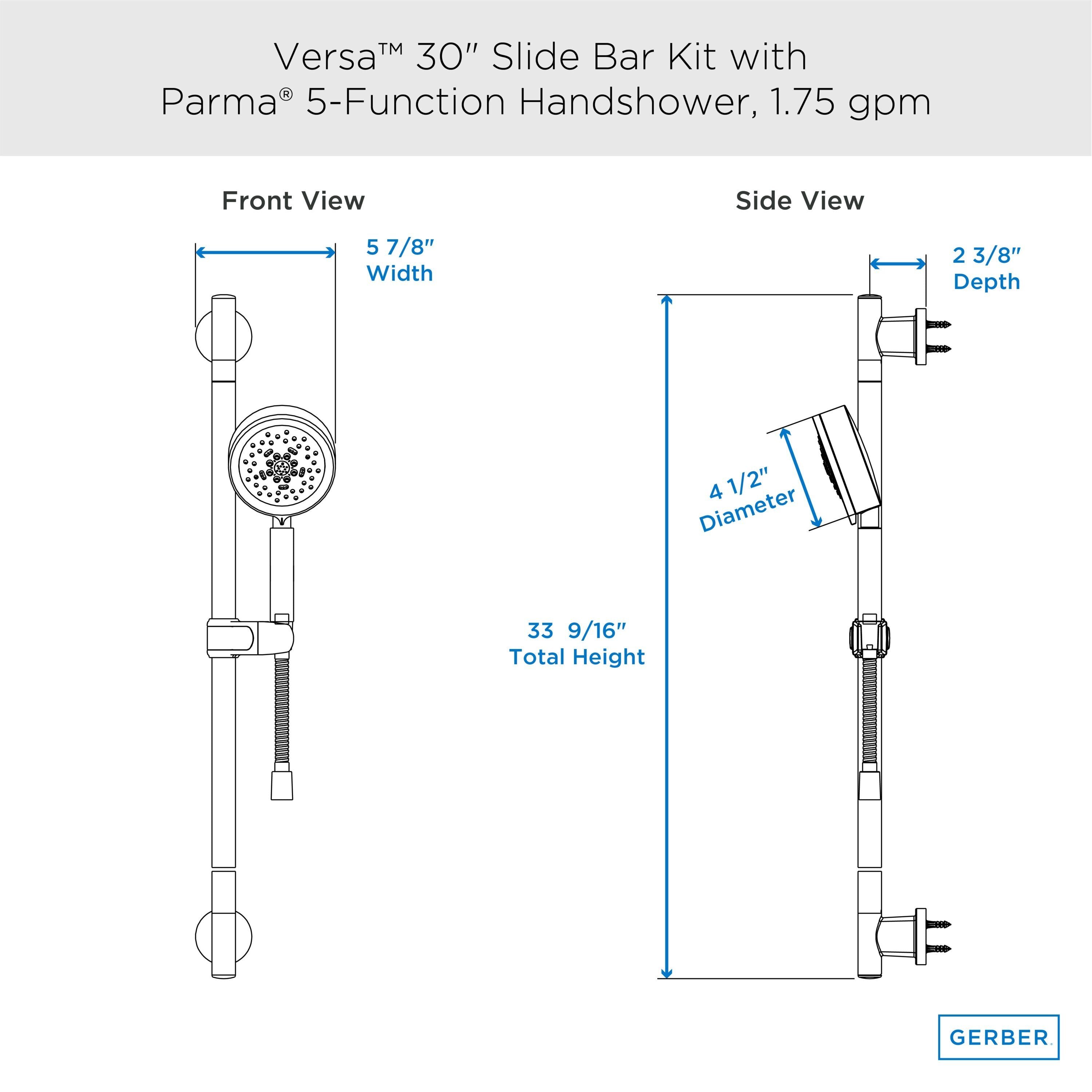 Versa™ 30" Slide Bar Assembly with Parma® 5-Function Handshower, 1.75gpm