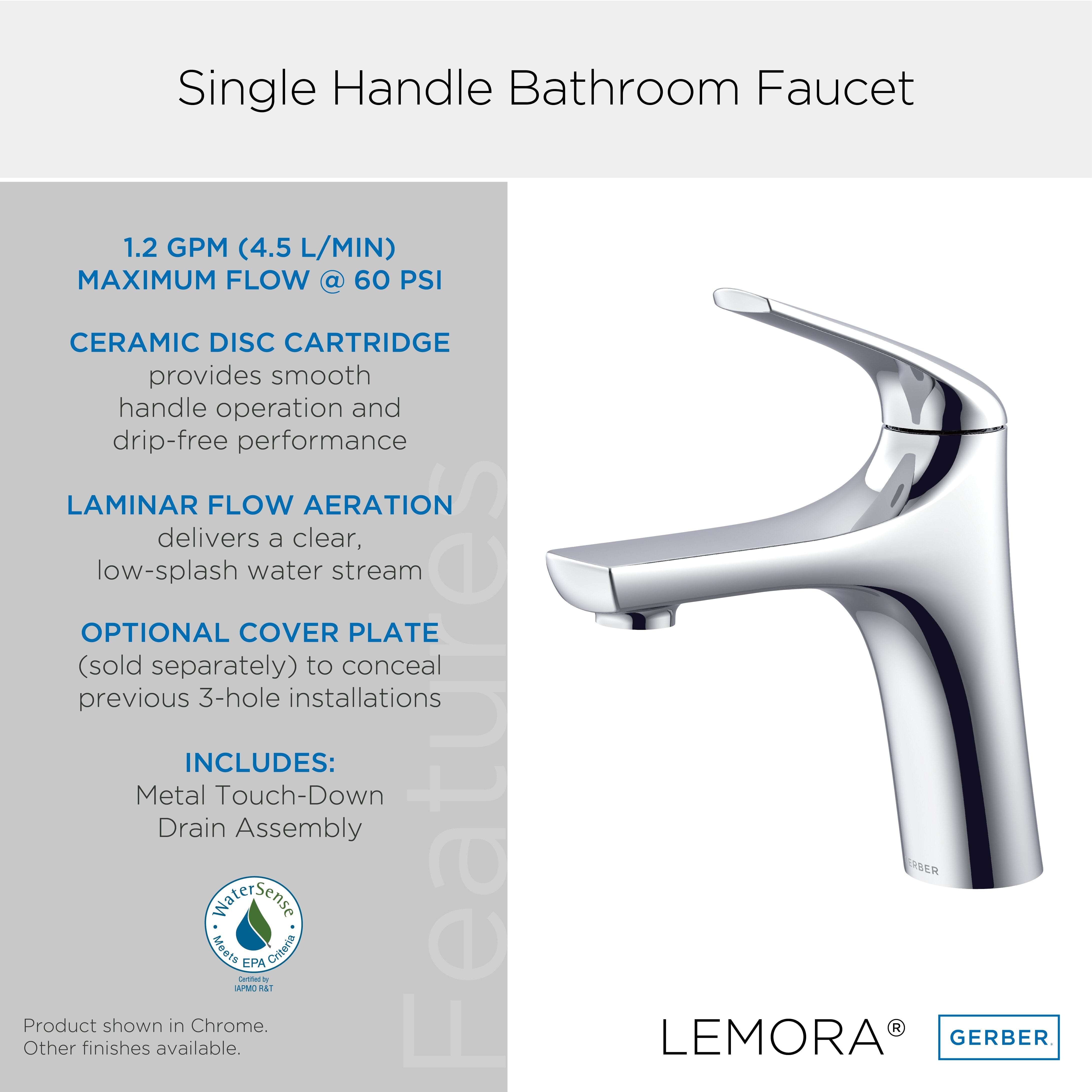 Lemora® Single Handle Bathroom Faucet with Metal Touch-Down Drain