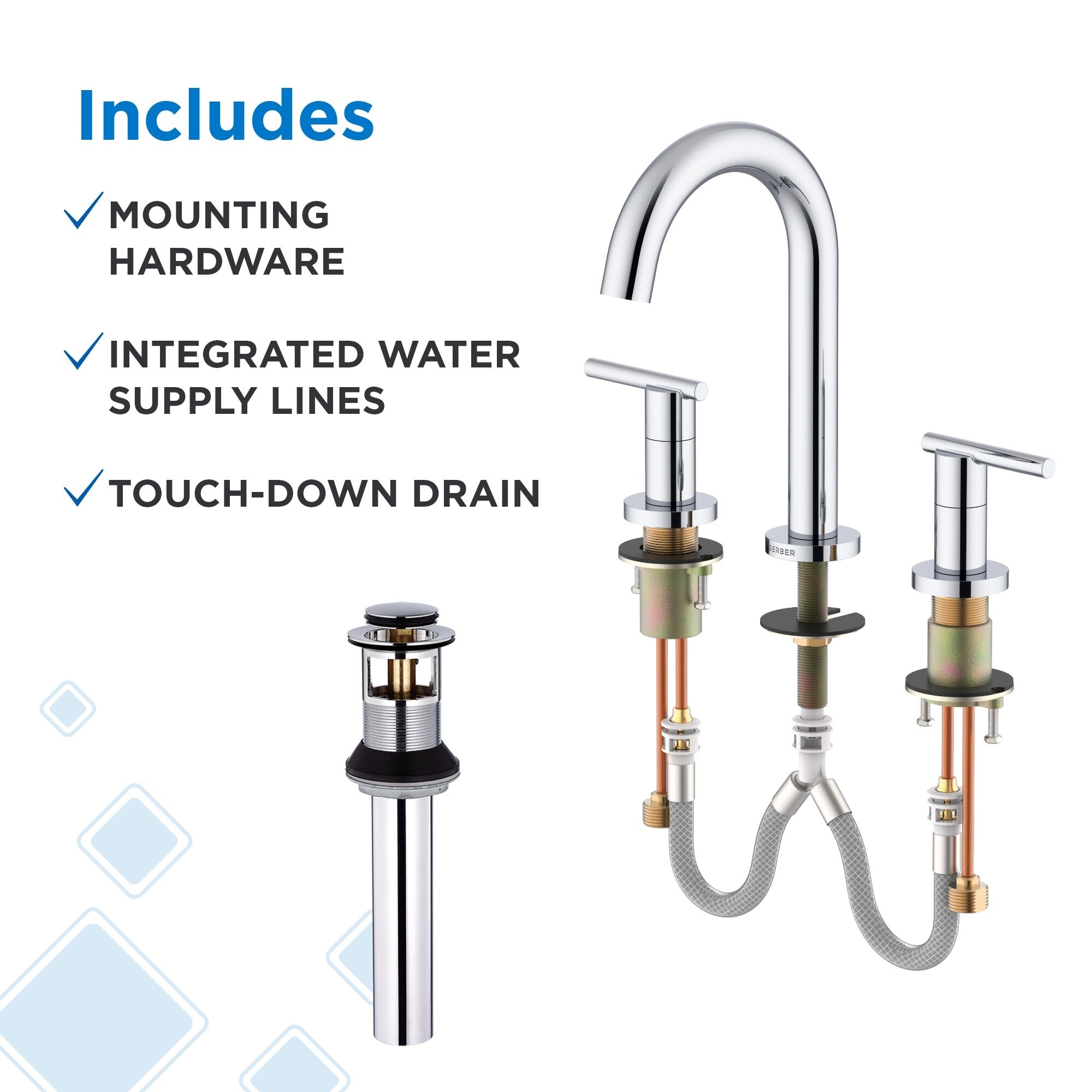 Parma® Two Handle Widespread Bathroom Faucet with Metal Touch-Down Drain