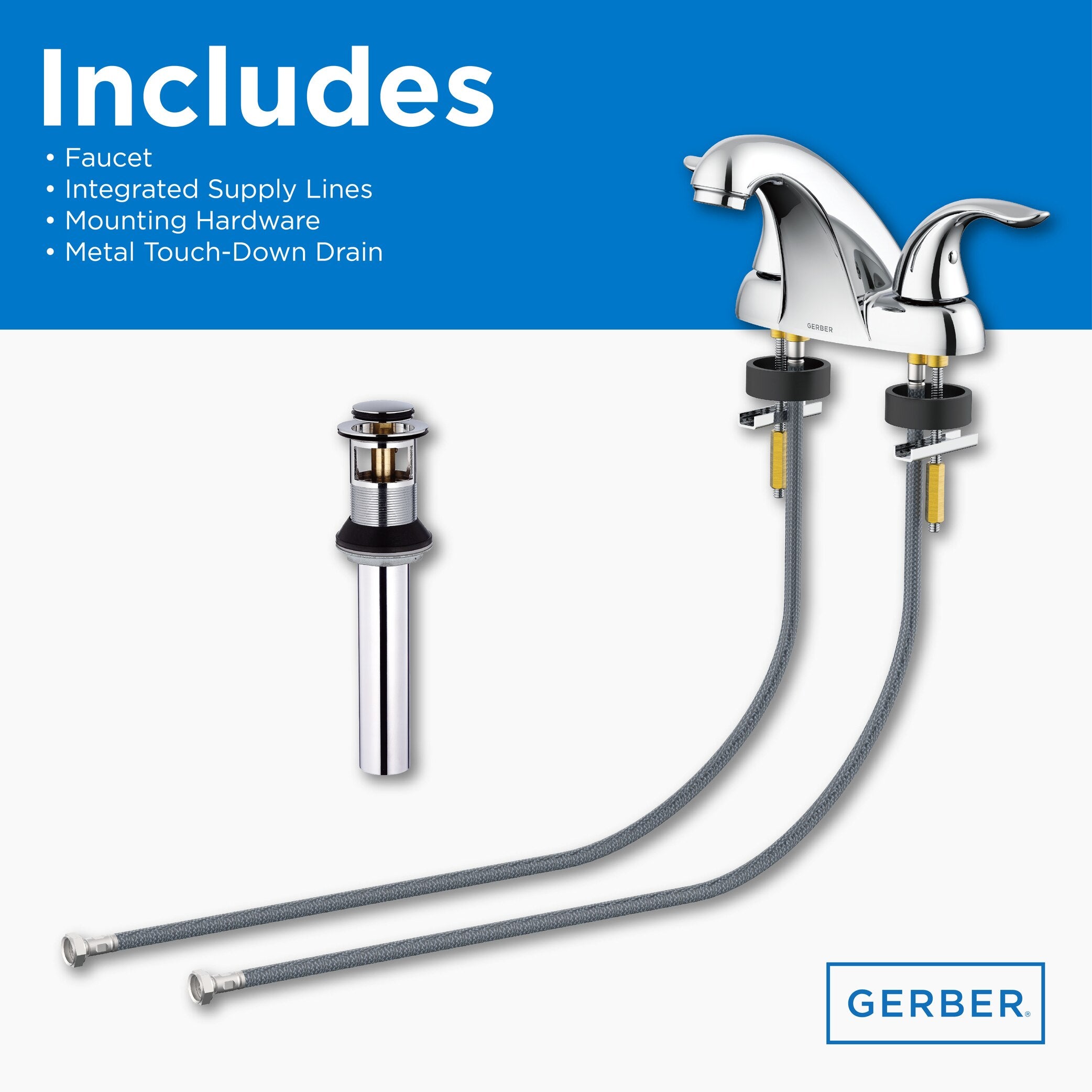 Viper™ Two Handle Centerset Bathroom Faucet with Metal Touch-Down Drain