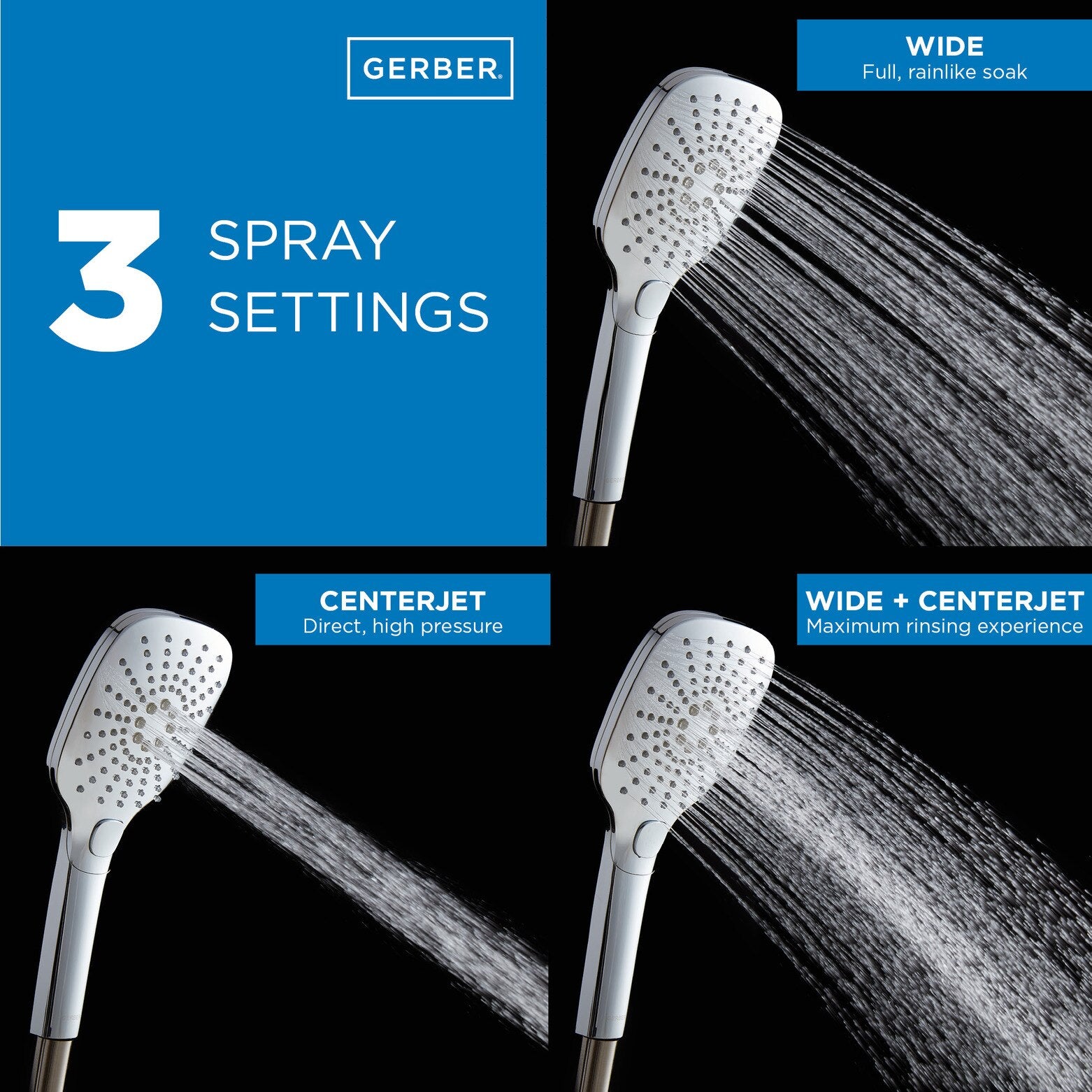 Versa™ Square 30" Slide Bar Assembly with Soft Square 3-Function Handshower, 1.75gpm