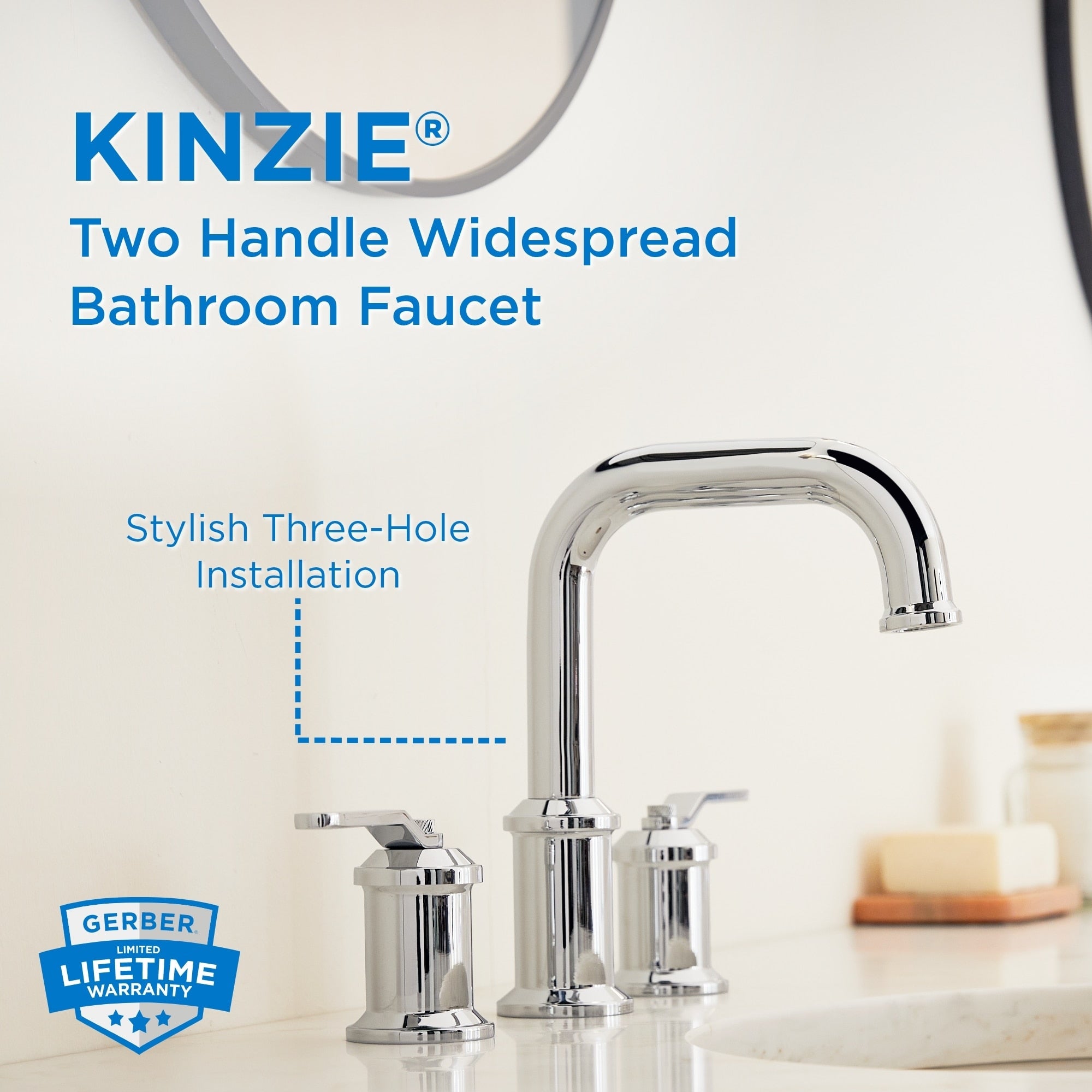Kinzie® Two Handle Widespread Bathroom Faucet with Metal Touch-Down Drain