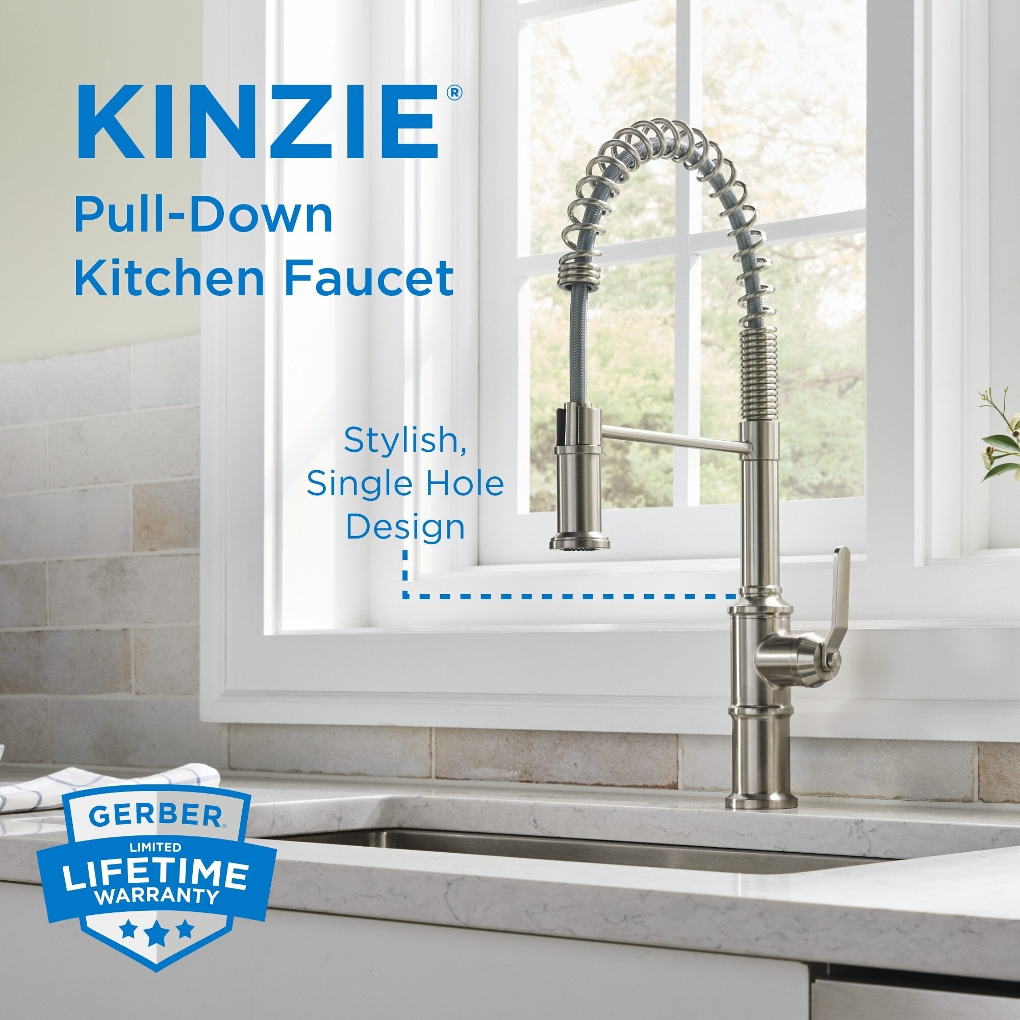 Kinzie® Pre-Rinse Single Handle Pull-Down Kitchen Faucet