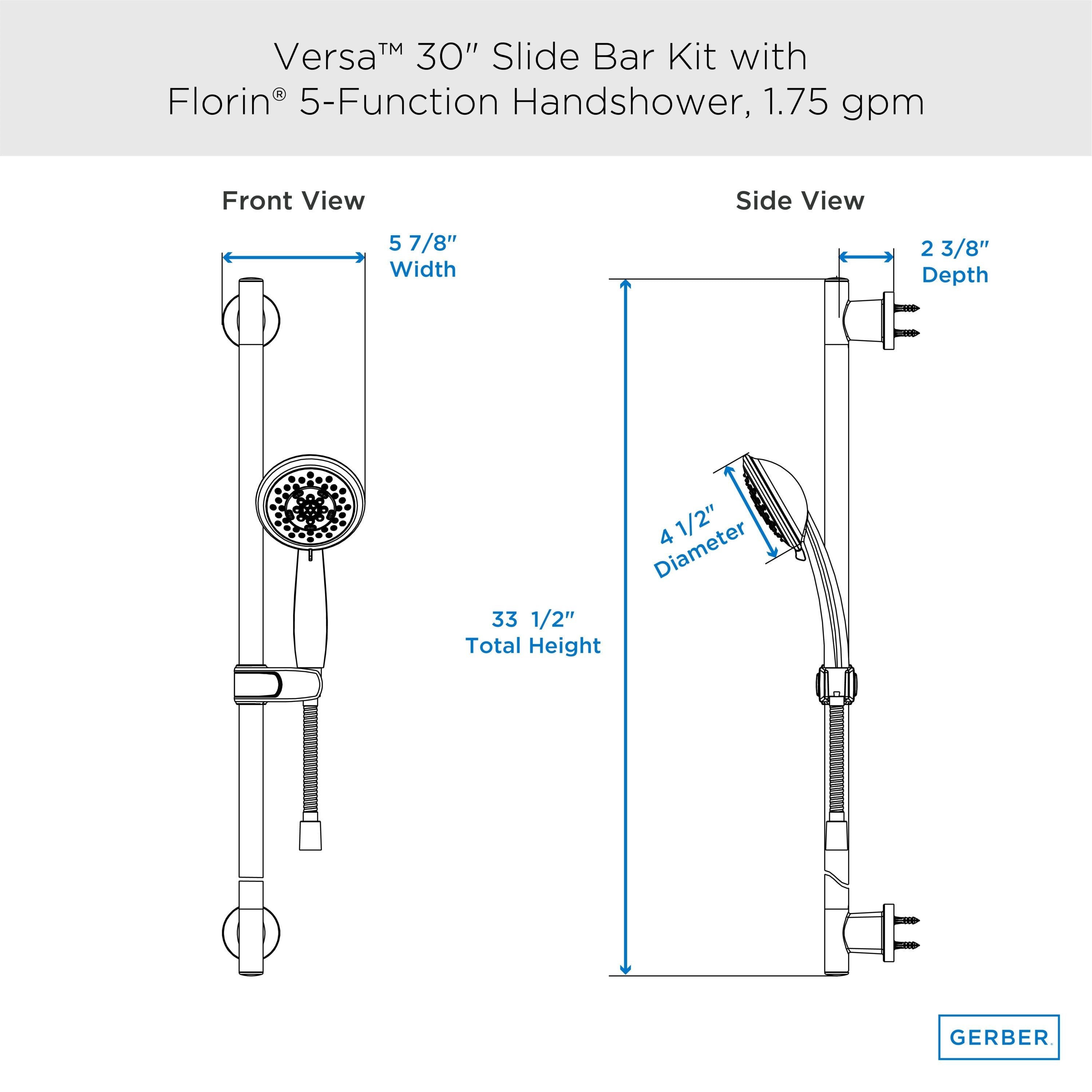 Versa™ 30" Slide Bar Assembly with Florin® 5-Function Handshower
