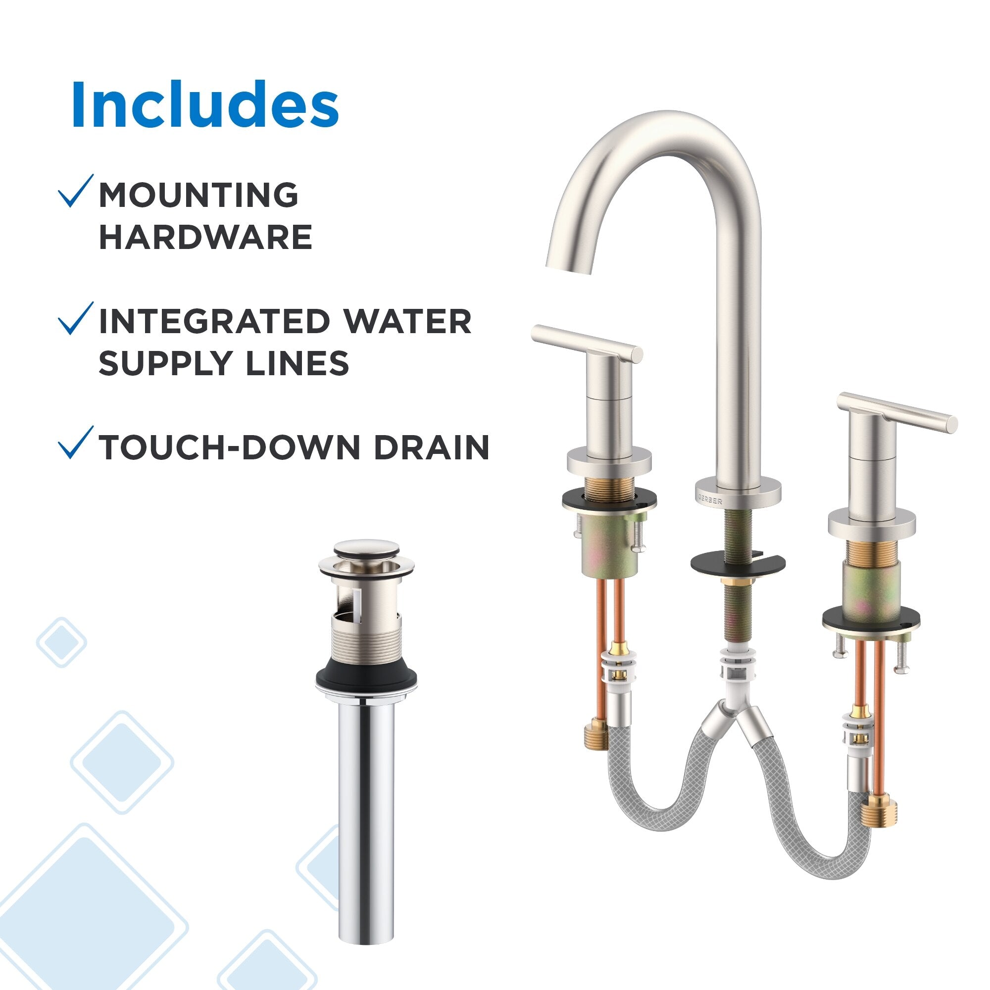 Parma® Two Handle Widespread Bathroom Faucet with Metal Touch-Down Drain