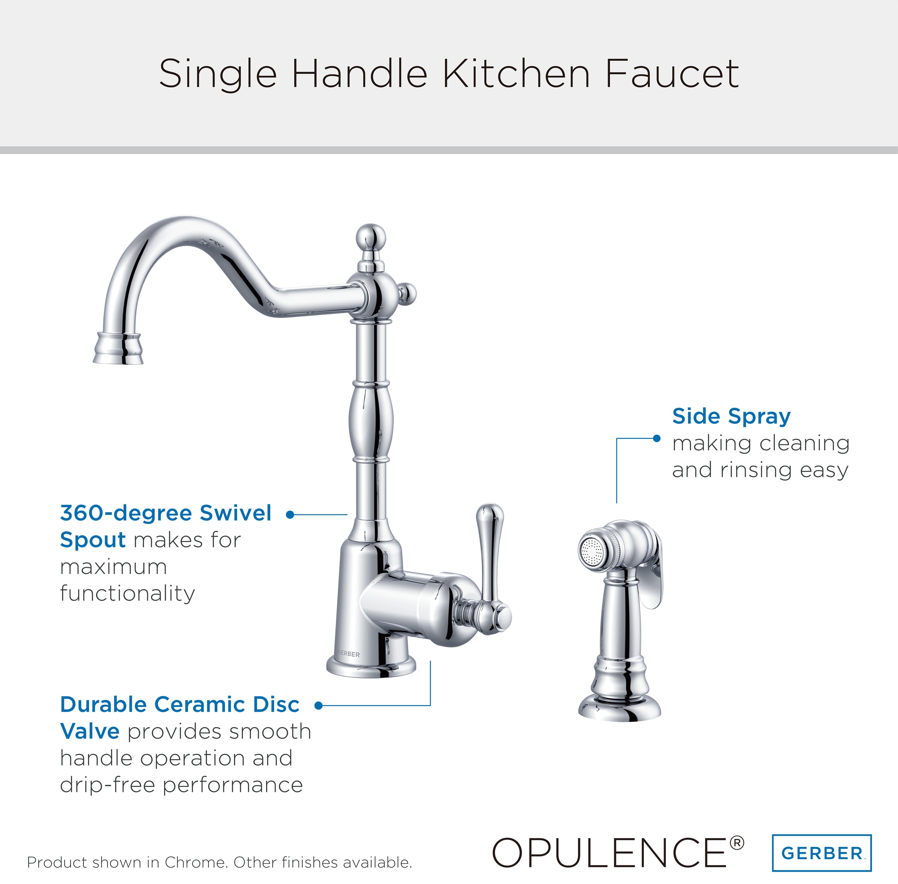 Opulence® Single Handle Kitchen Faucet with Sidespray