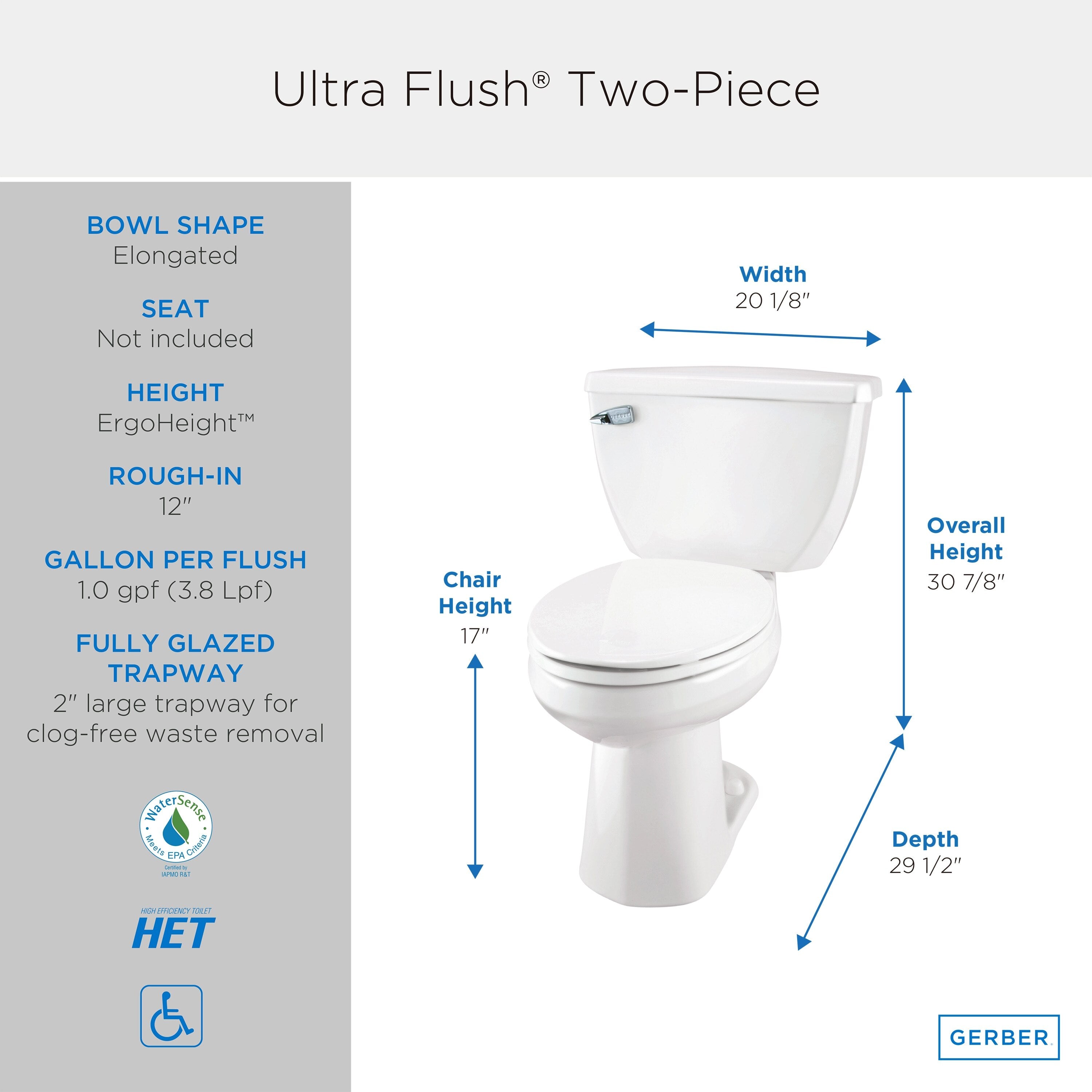 Ultra Flush® 1.0 gpf 12" Rough-In  Two-Piece Elongated ErgoHeight™ Toilet