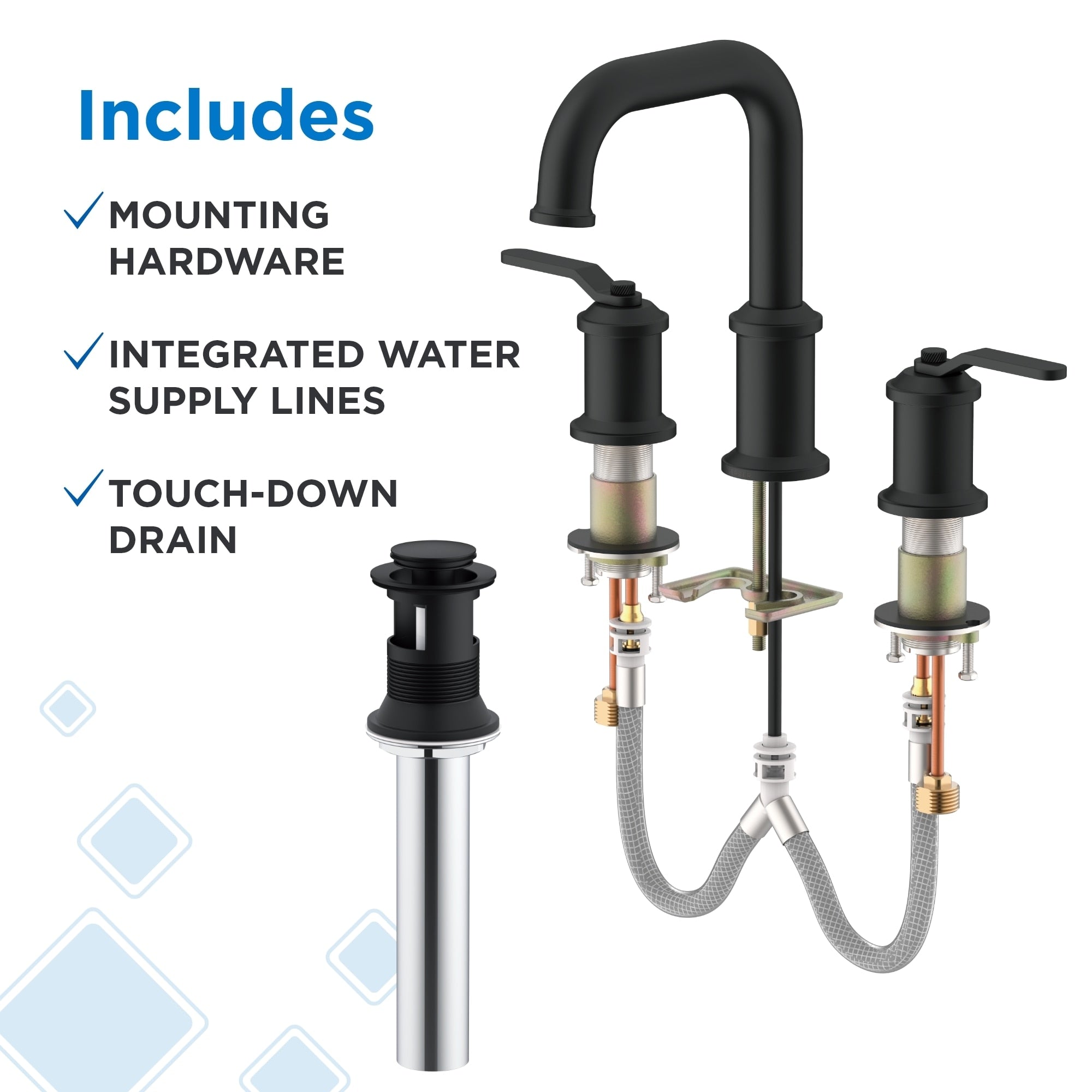Kinzie® Two Handle Widespread Bathroom Faucet with Metal Touch-Down Drain