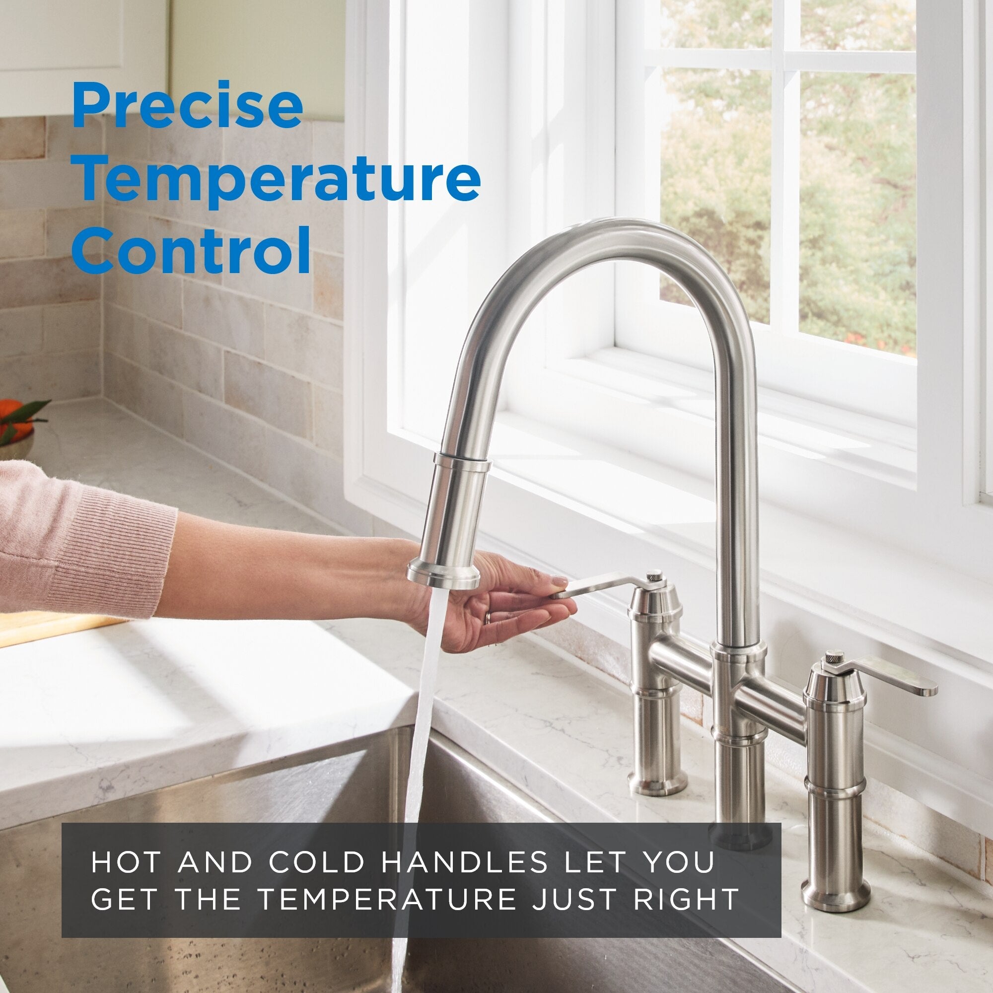 Kinzie® Two Handle Pull Down Bridge Kitchen Faucet