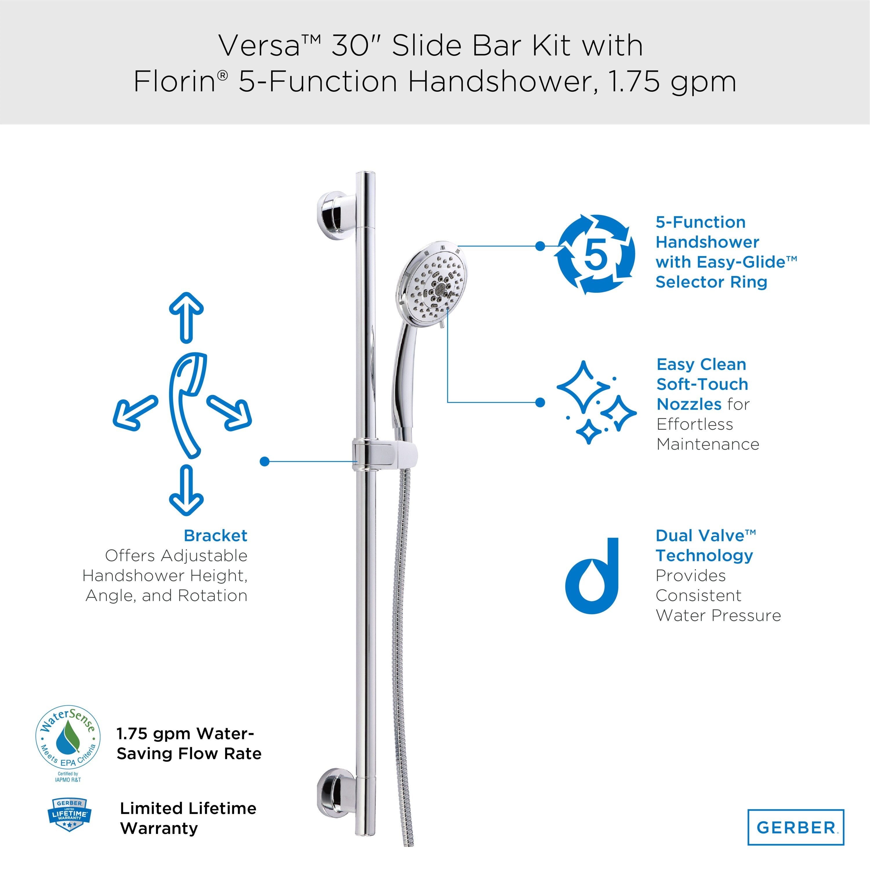 Versa™ 30" Slide Bar Assembly with Florin® 5-Function Handshower
