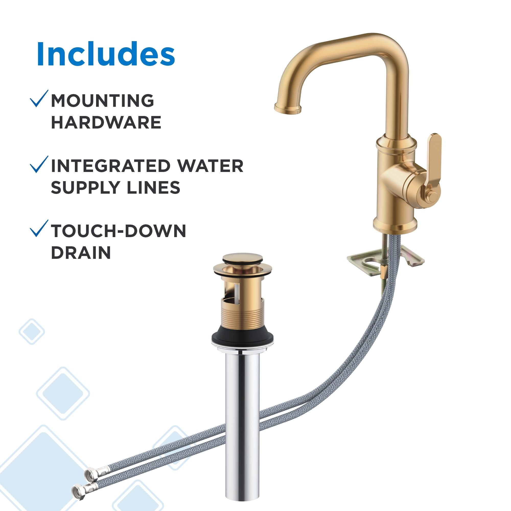 Kinzie® Single Handle Bathroom Faucet with Metal Touch-Down Drain