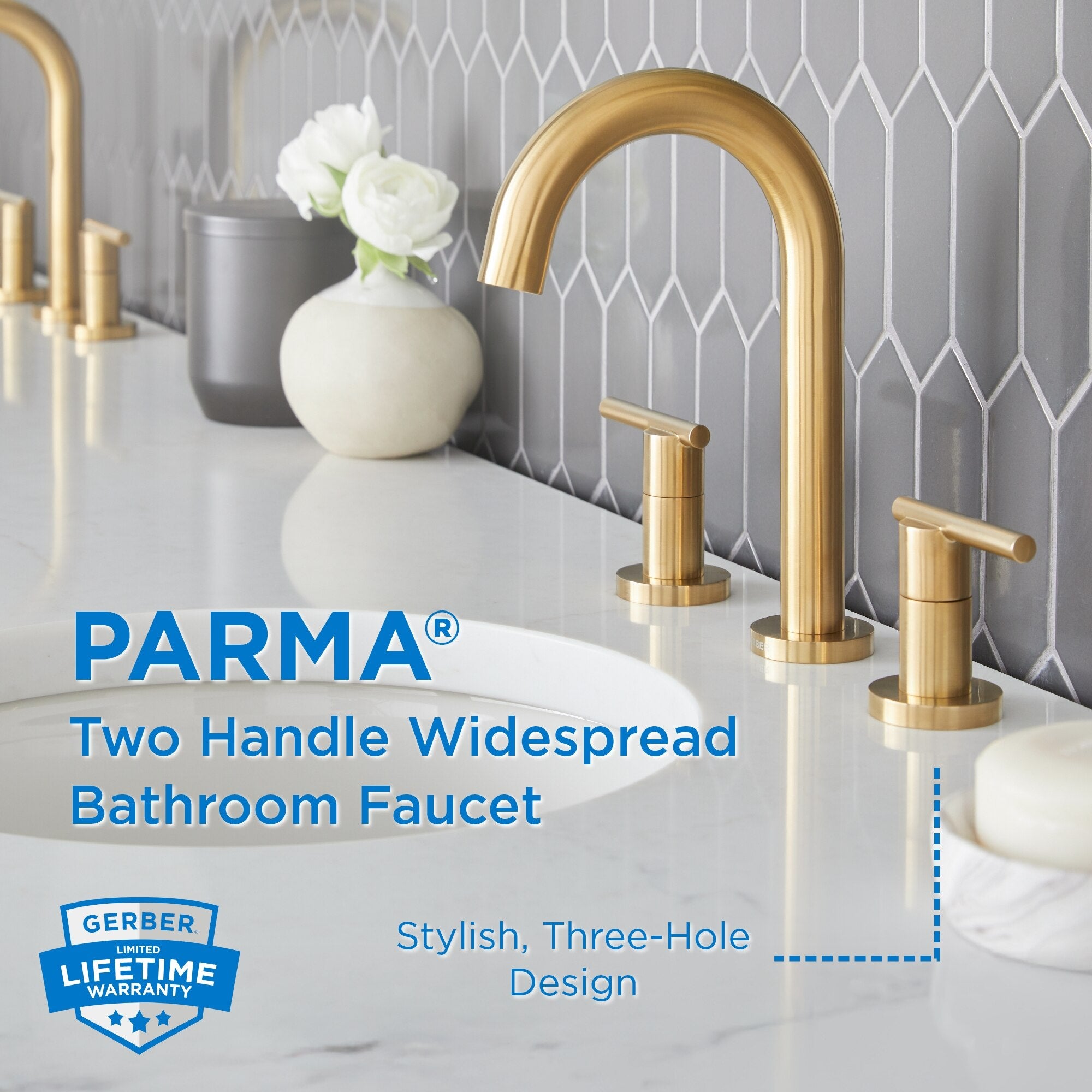 Parma® Two Handle Widespread Bathroom Faucet with Metal Touch-Down Drain