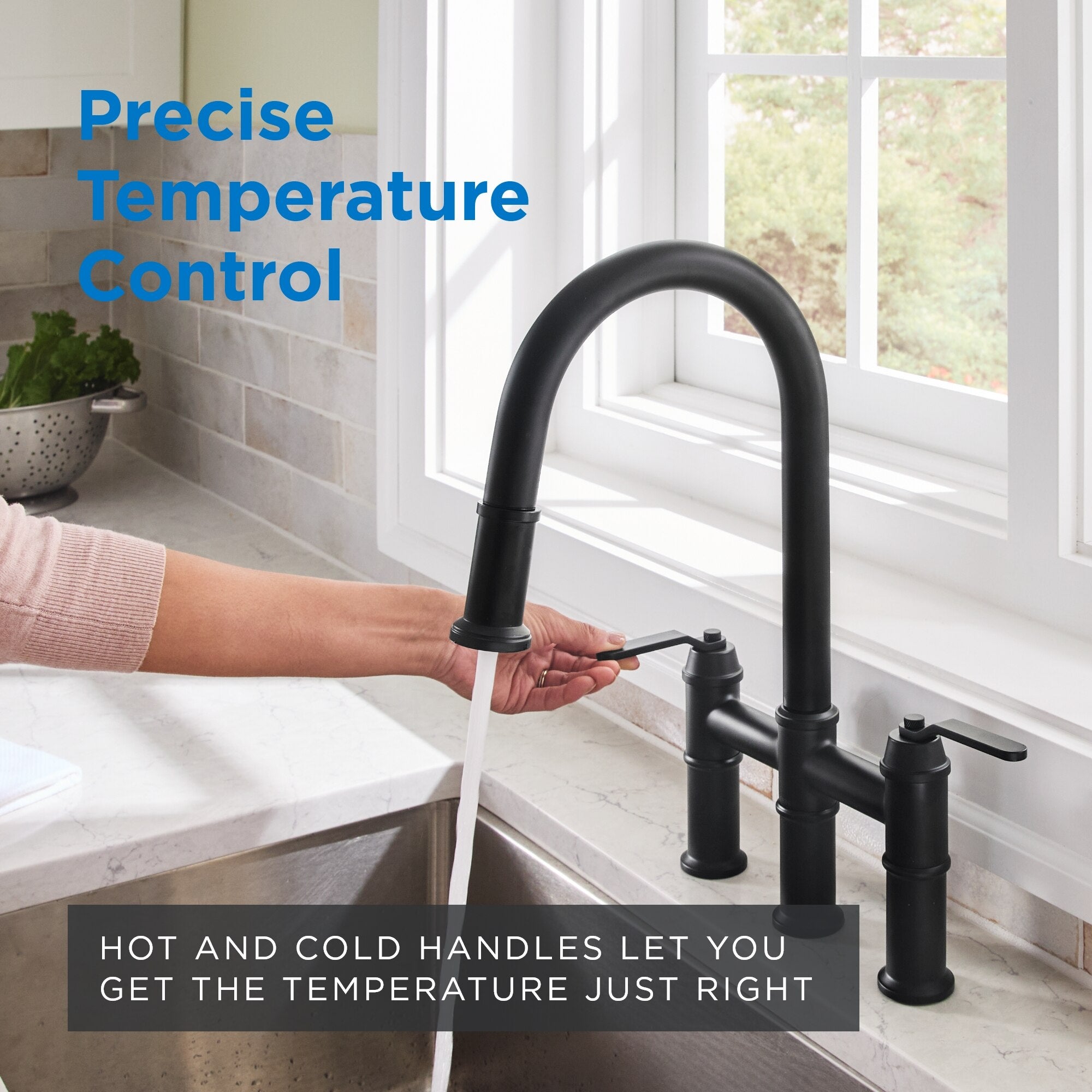 Kinzie® Two Handle Pull Down Bridge Kitchen Faucet