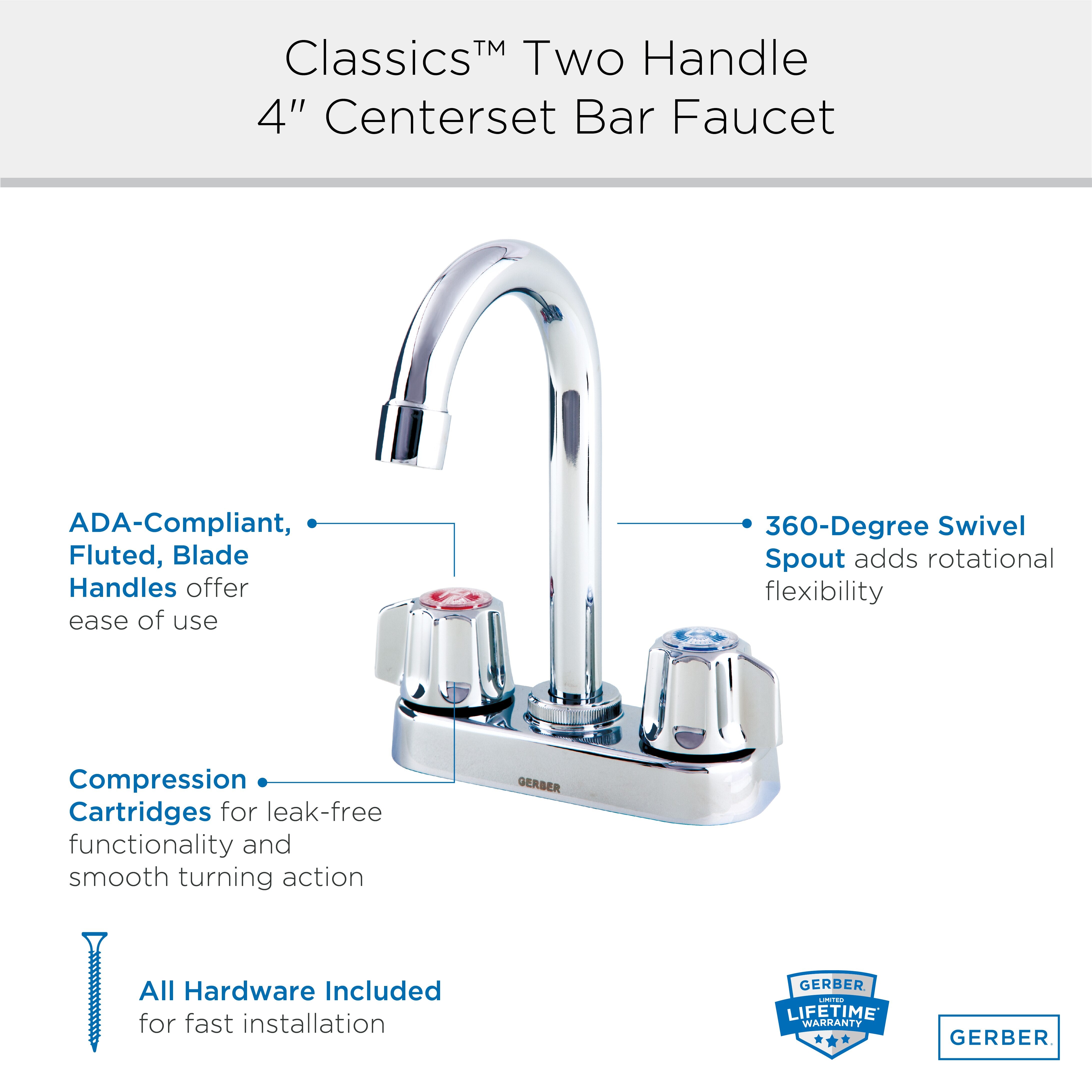 Gerber Classics™ Two Handle Bar Faucet with Metal Fluted Handles