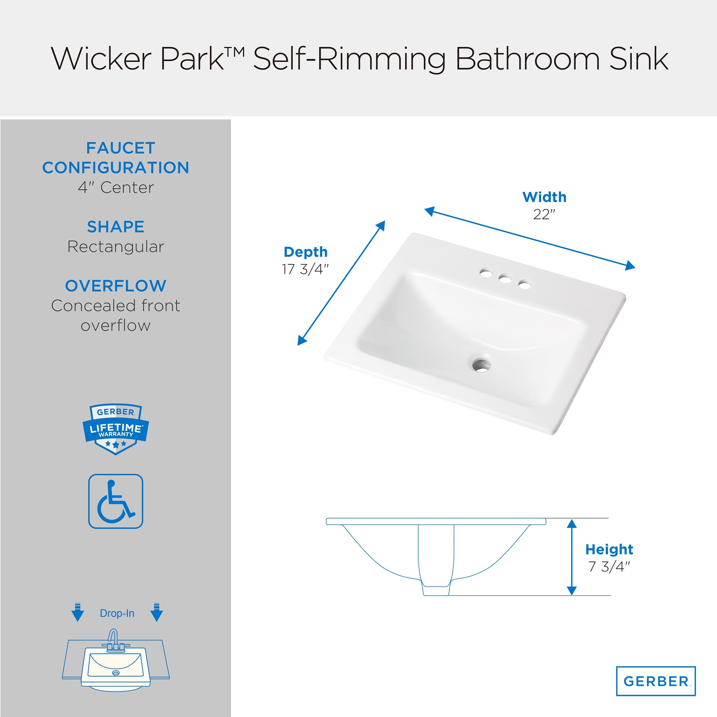 Wicker Park™ Rectangular 4" Faucet Centers Self-Rimming Bathroom Sink