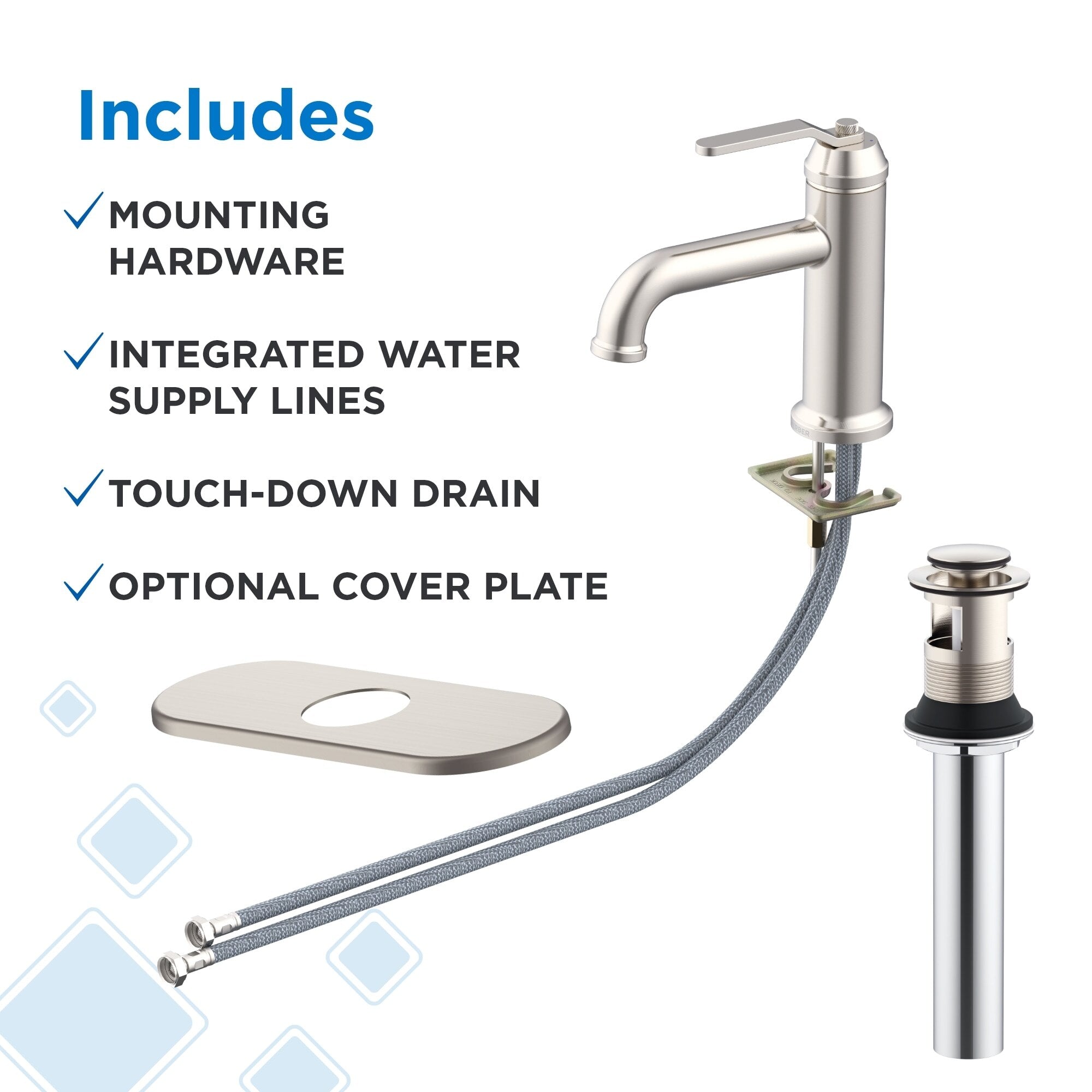 Kinzie® Single Handle Bathroom Faucet with Metal Touch-Down Drain