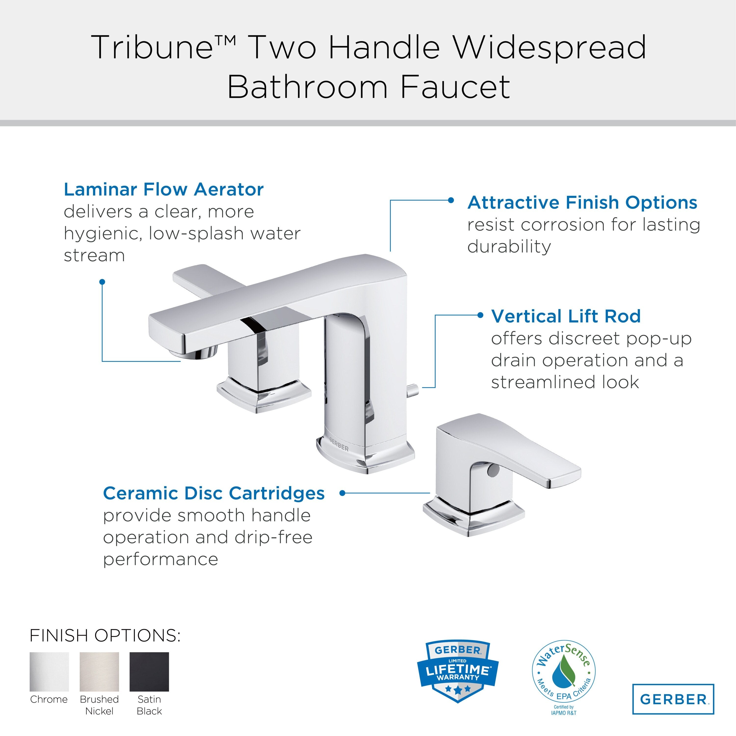 Tribune® Two Handle Widespread Bathroom Faucet with 50/50 Pop-Up Drain