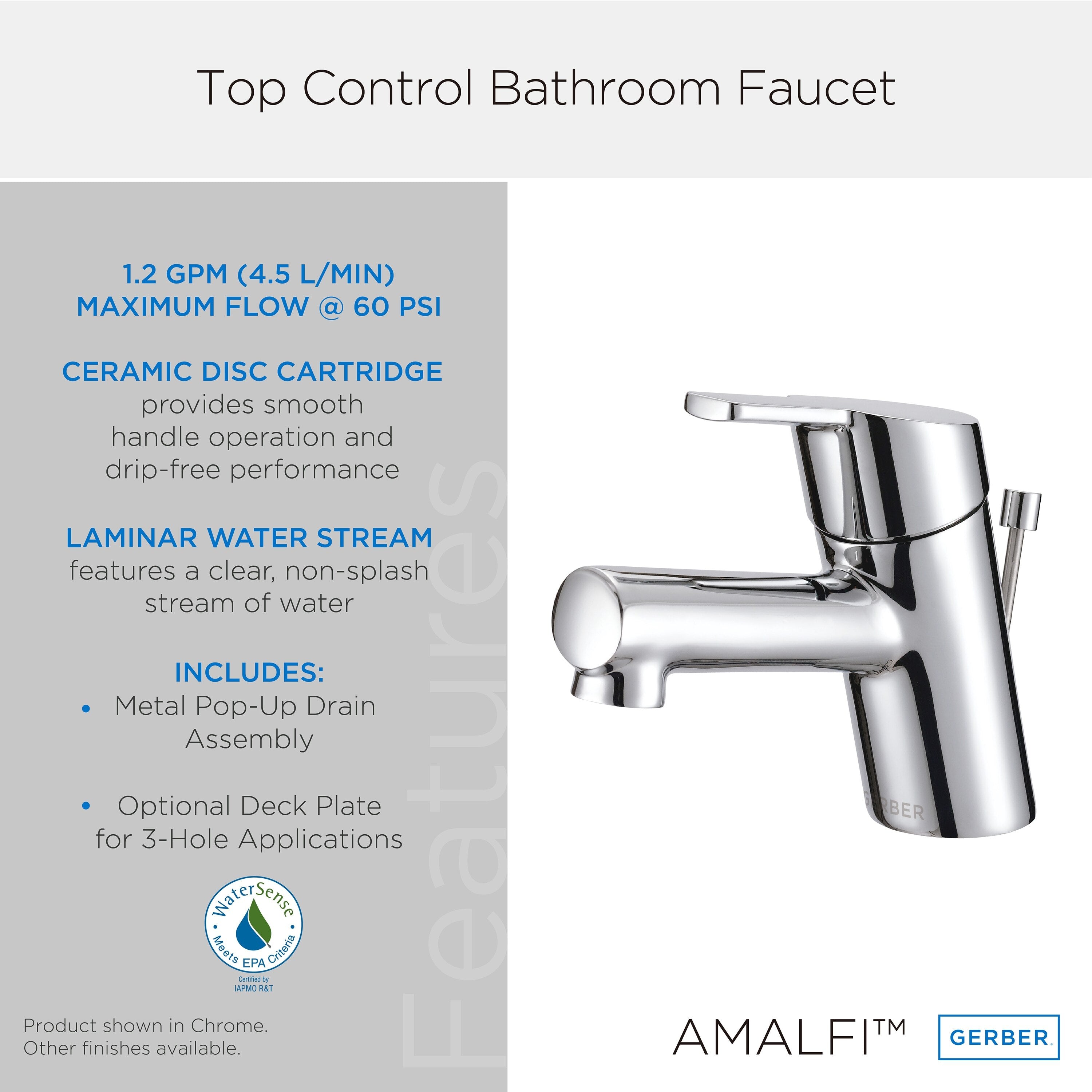 Amalfi™ Single Handle Top Control Bathroom Faucet with Metal Pop-Up Drain