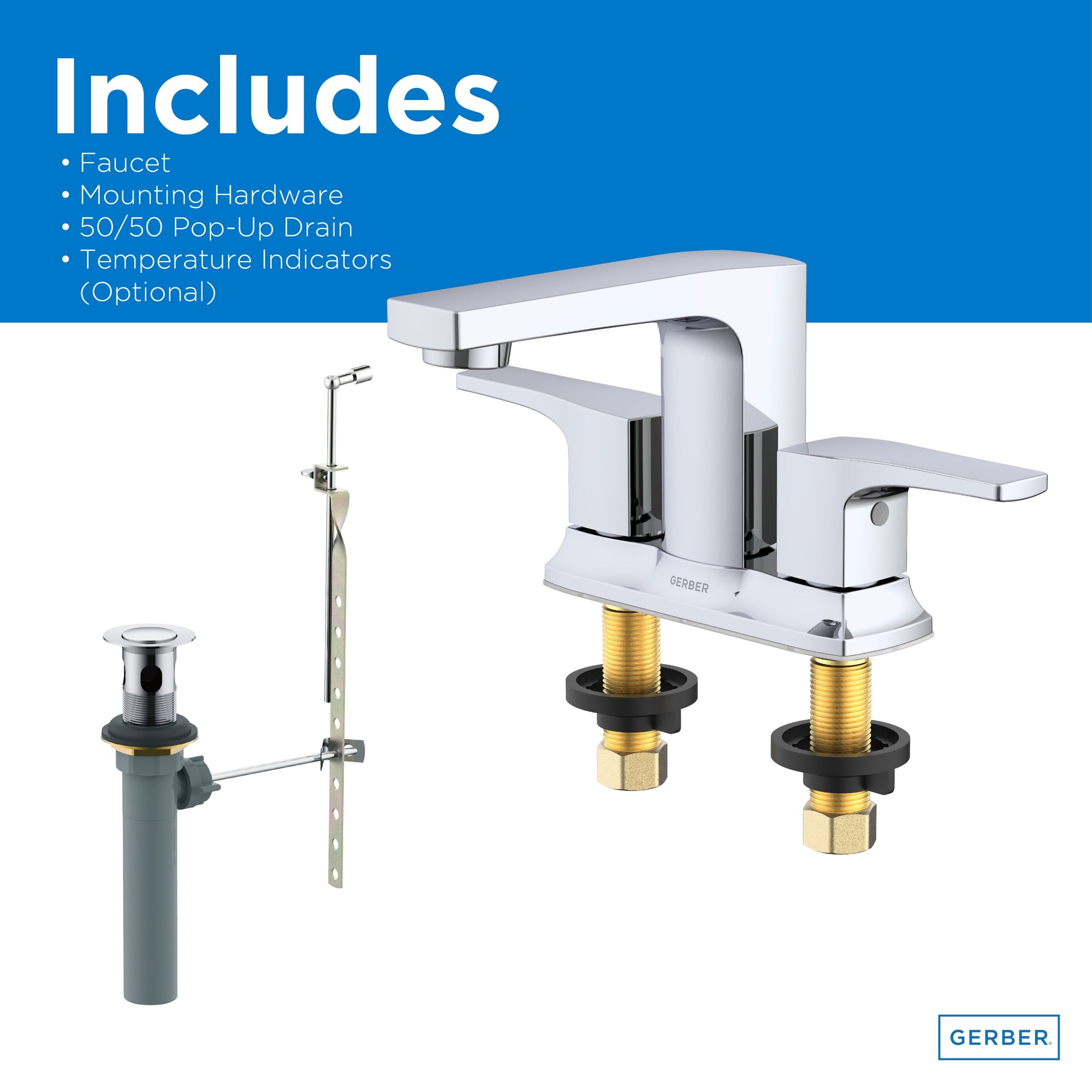 Tribune® Two Handle Centerset Bathroom Faucet with 50/50 Pop-Up Drain