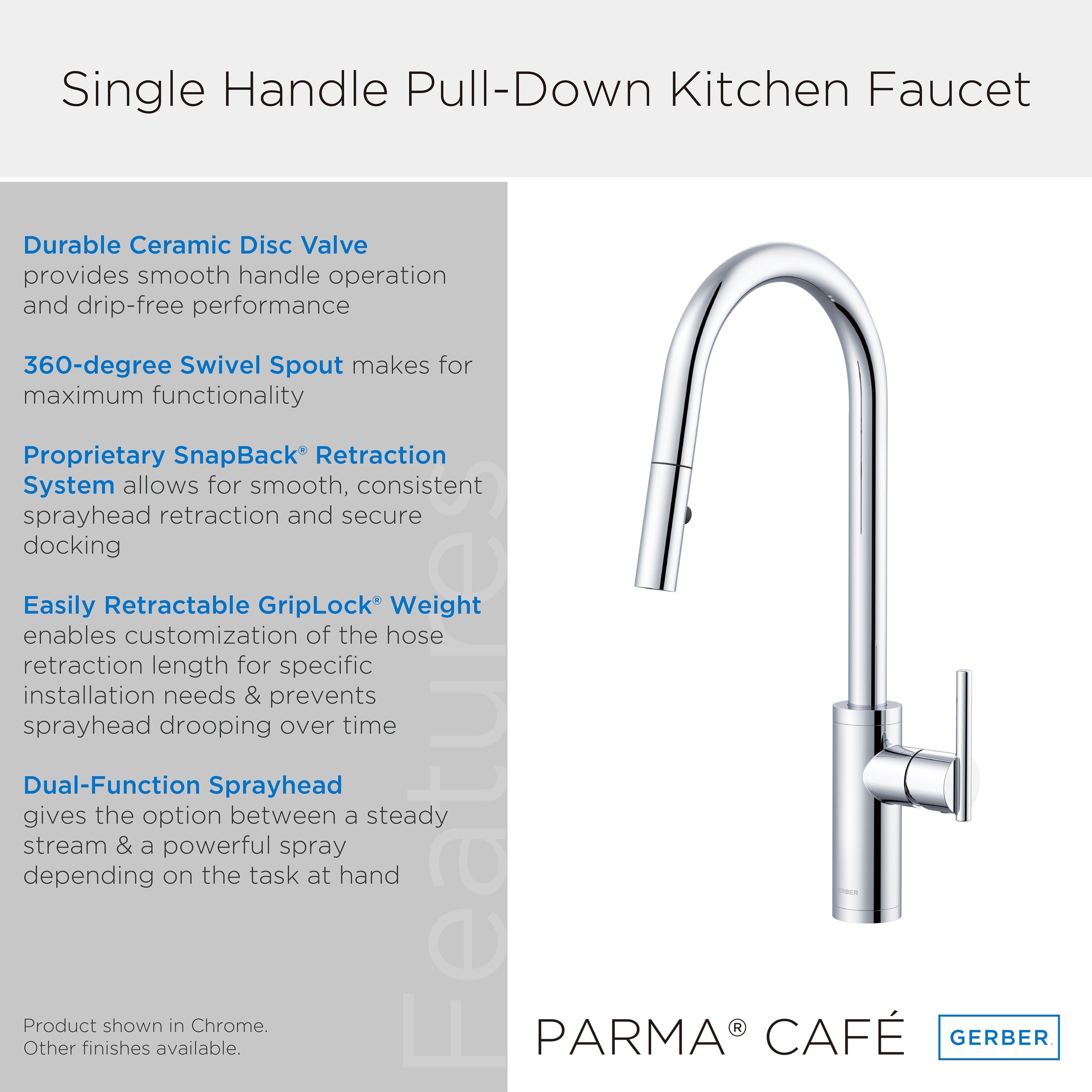 Parma® Cafe Single Handle Pull-Down Kitchen Faucet, 1.75 gpm,