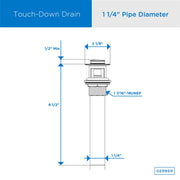 1 1/4" Metal Touch-Down Drain Assembly