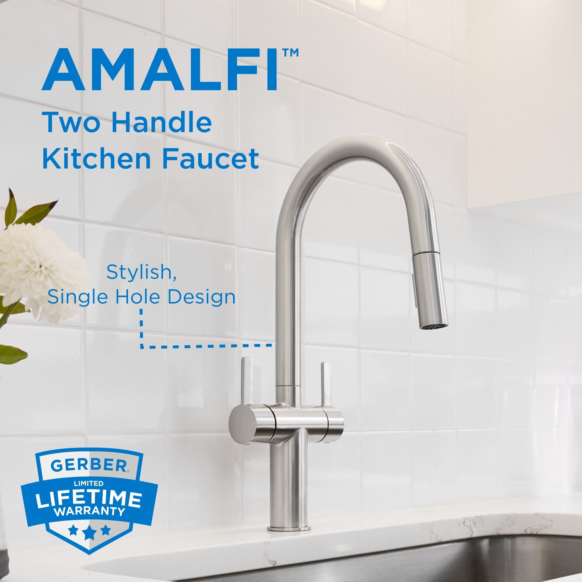 Gerber Amalfi Two Handle Pull-Down Kitchen Faucet 1.75 GPM (Choose Finish)